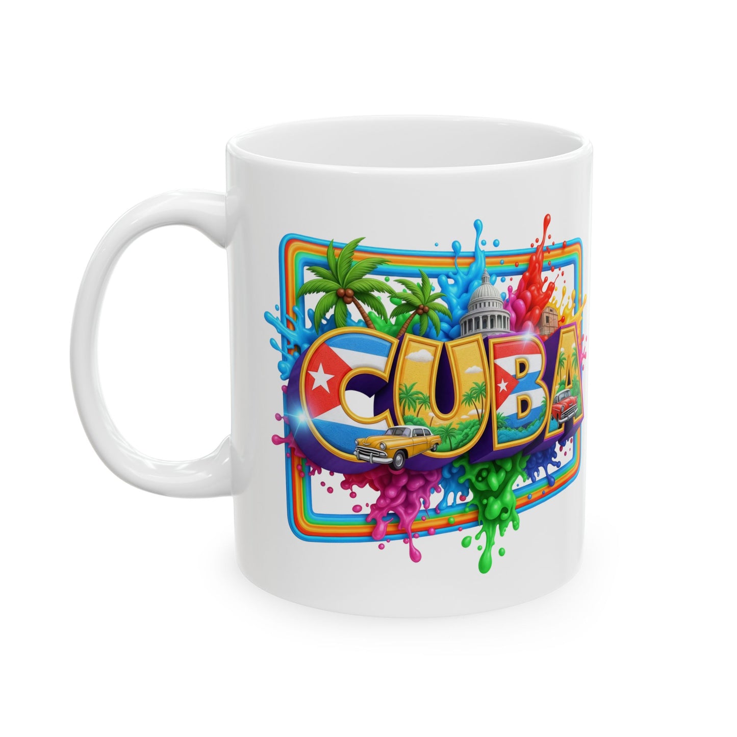 Colorful Cuban Flag Ceramic Mug, 11oz 15oz - Vibrant Cuba Souvenir Coffee Cup, Patriotic Tea Mug, Cuban American Gift, Kitchen Decor