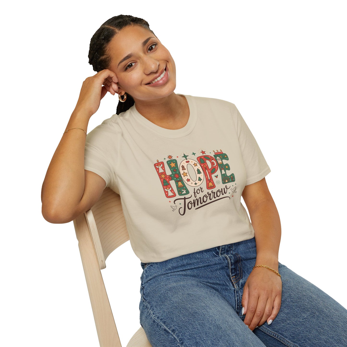 Hope for Tomorrow Christmas T-Shirt – Inspirational Holiday Faith Tee with Festive Lettering and Positive Message