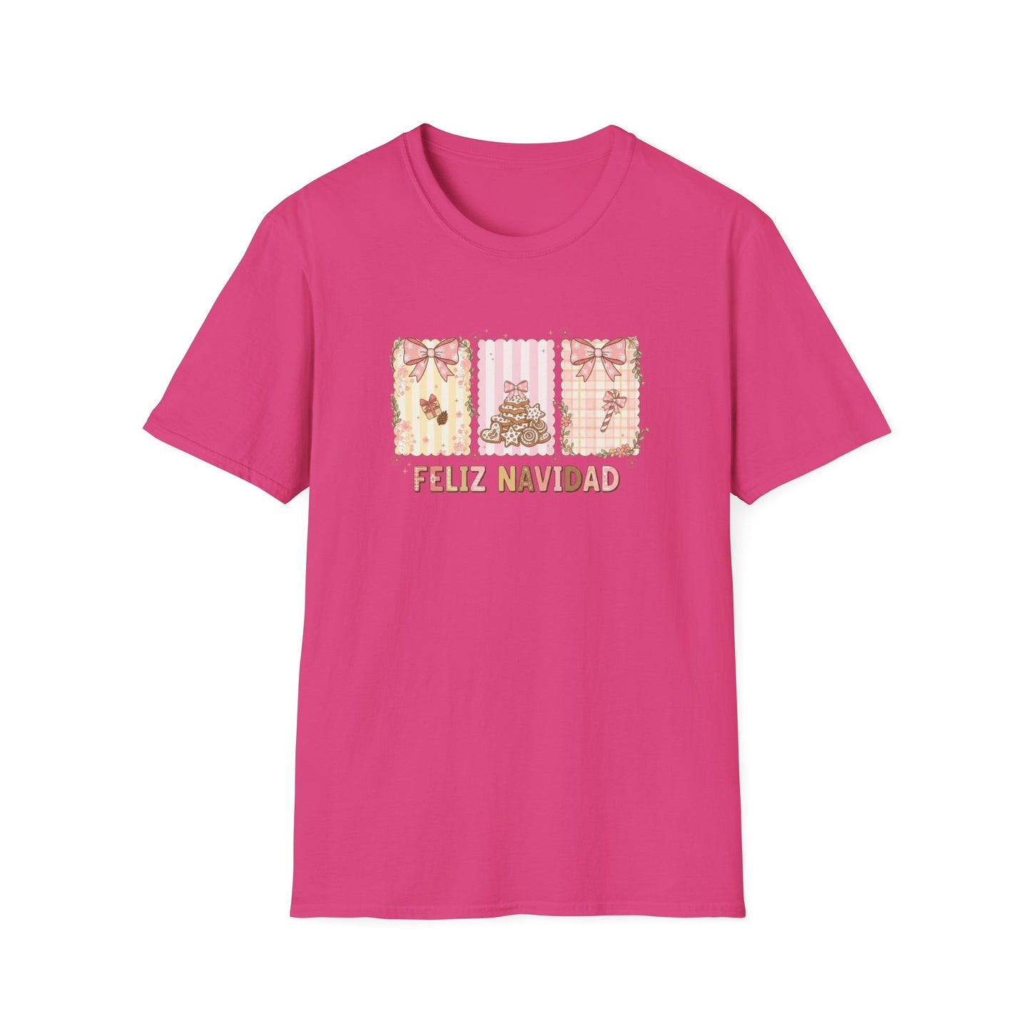Feliz Navidad Christmas T-Shirt – Cute Pastel Holiday Tee with Bows & Gingerbread Design, Festive Spanish Christmas Shirt