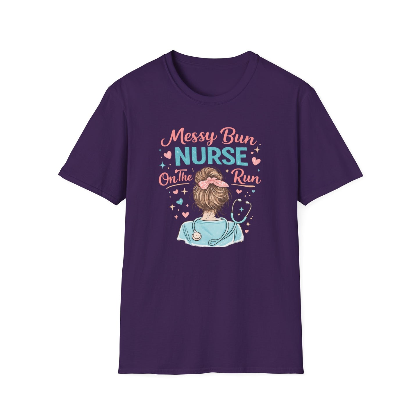 Messy Bun Nurse On The Run Shirt – Cute Nurse T-Shirt for Women – Funny RN CNA Nursing Student Tee – Nurse Gift for Her, Medical Worker Apparel