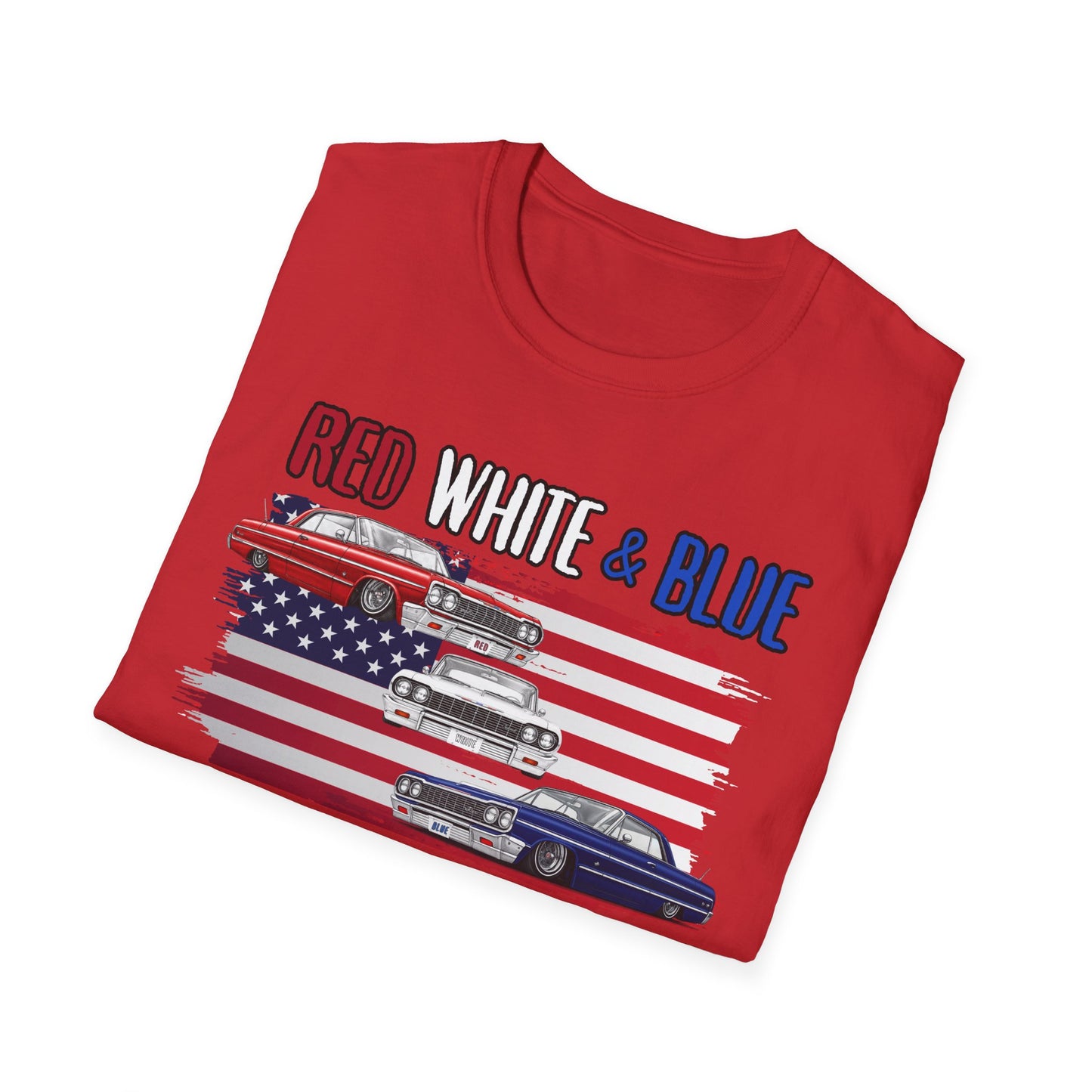 Patriotic Lowrider Shirt, Red White and Blue Car Tee, Classic Car Shirt, 4th of July Car Lover Gift, Unisex Auto Tee