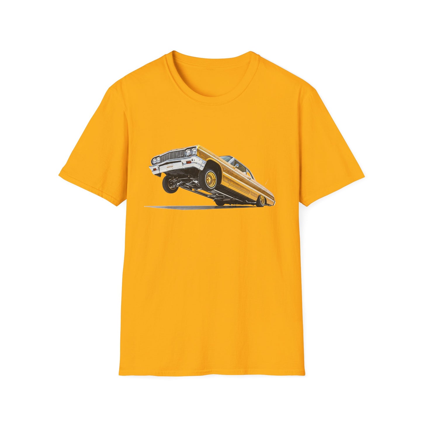 1964 Chevy Impala Hydraulics Lowrider Hoppin' Ink Drawing T-Shirt - Old School Hip Hop Cholo Art Tee Design - Chicano Car Club Graphic Tee
