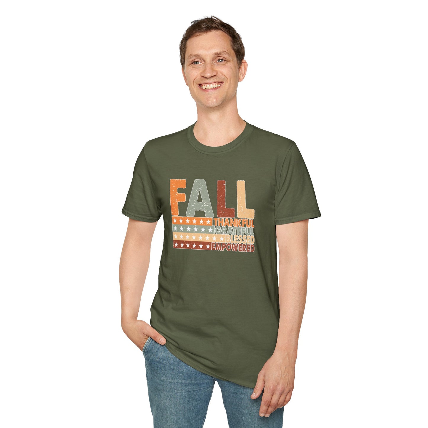 Fall Unisex Softstyle T-Shirt with Inspirational Words, Thankful, Grateful, Blessed, Empowered, Fall Tee, Hope Shirt, Thanksgiving Shirt