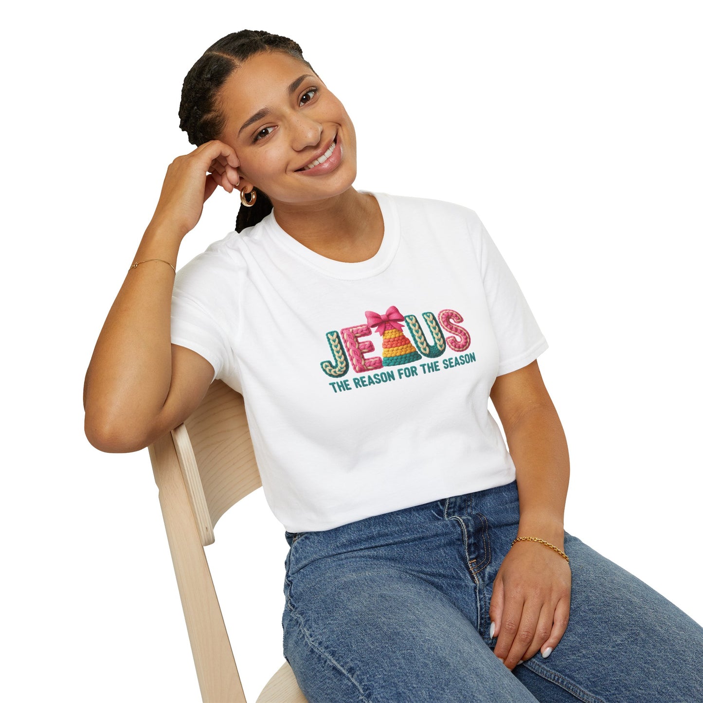 Jesus Christmas T-Shirt – The Reason for the Season Tee, Faith Christian Holiday Shirt with Bow Design