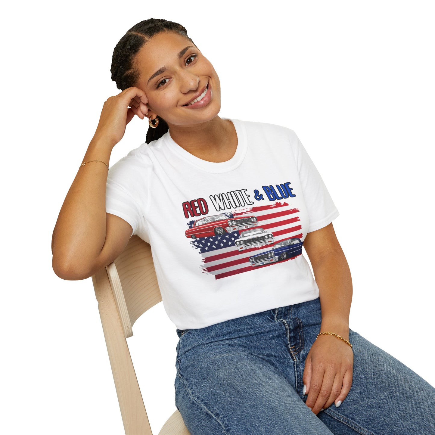 Patriotic Lowrider Shirt, Red White and Blue Car Tee, Classic Car Shirt, 4th of July Car Lover Gift, Unisex Auto Tee