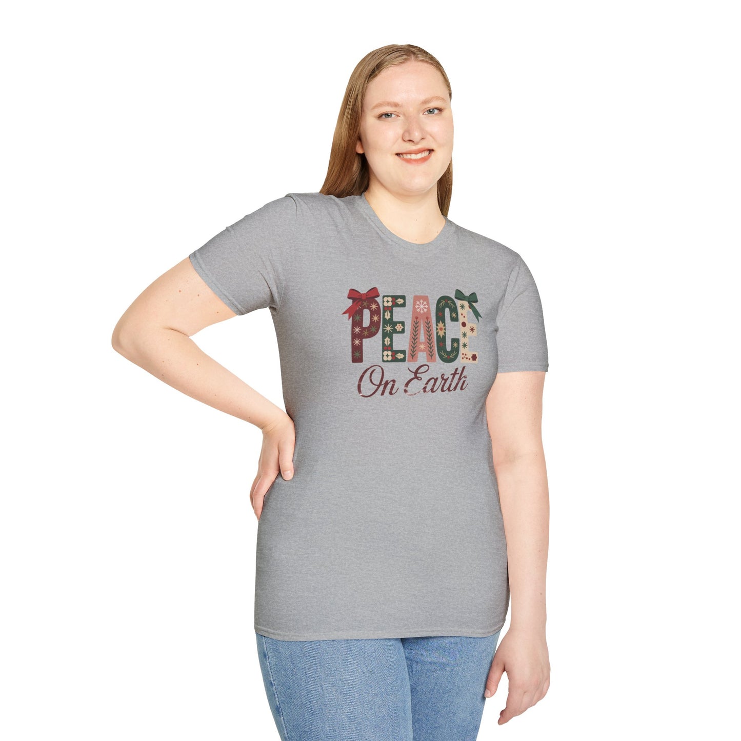 Joy and Peace Christmas T-Shirt – Festive Holiday Typography Tee with Wreath Design, Inspirational Christmas Shirt