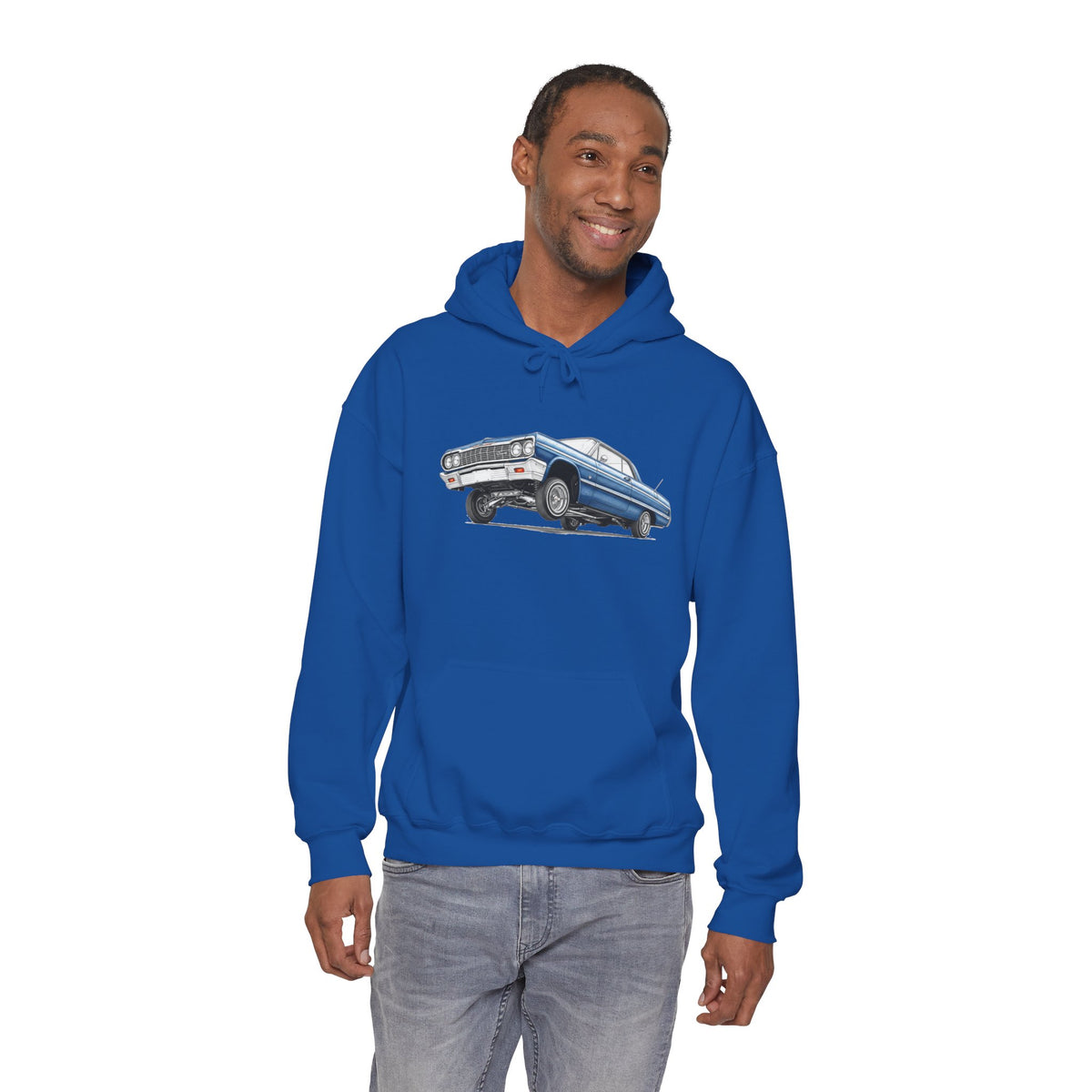Classic Car Hoodie, Lowrider Car Hoodie, Blue Vintage Car Sweatshirt, Car Enthusiast Gift, Unisex Automotive Hoodie