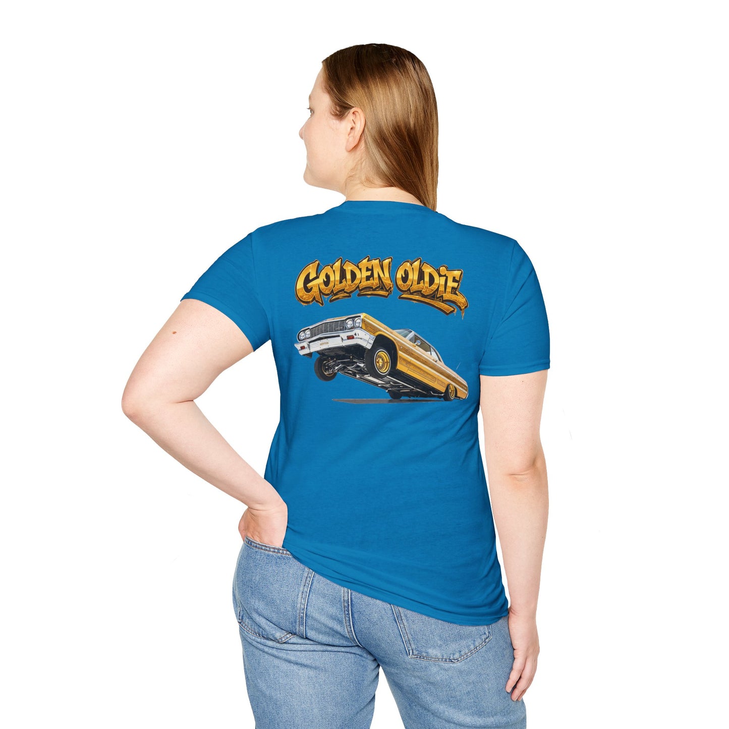 Back Print Lowrider Shirt, Golden Oldie Classic Car Tee, Vintage Car Enthusiast Shirt, Retro Auto Gift, Unisex Car Lover Tee