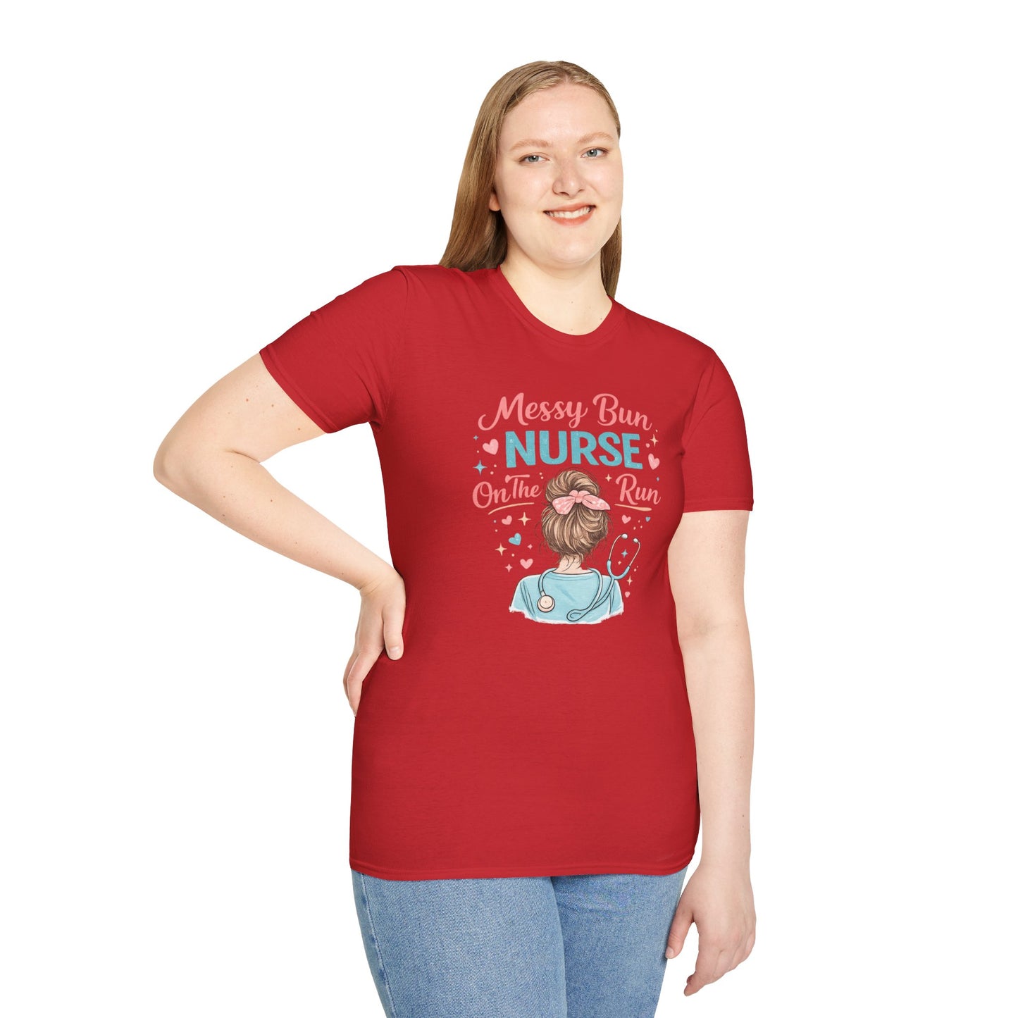 Messy Bun Nurse On The Run Shirt – Cute Nurse T-Shirt for Women – Funny RN CNA Nursing Student Tee – Nurse Gift for Her, Medical Worker Apparel