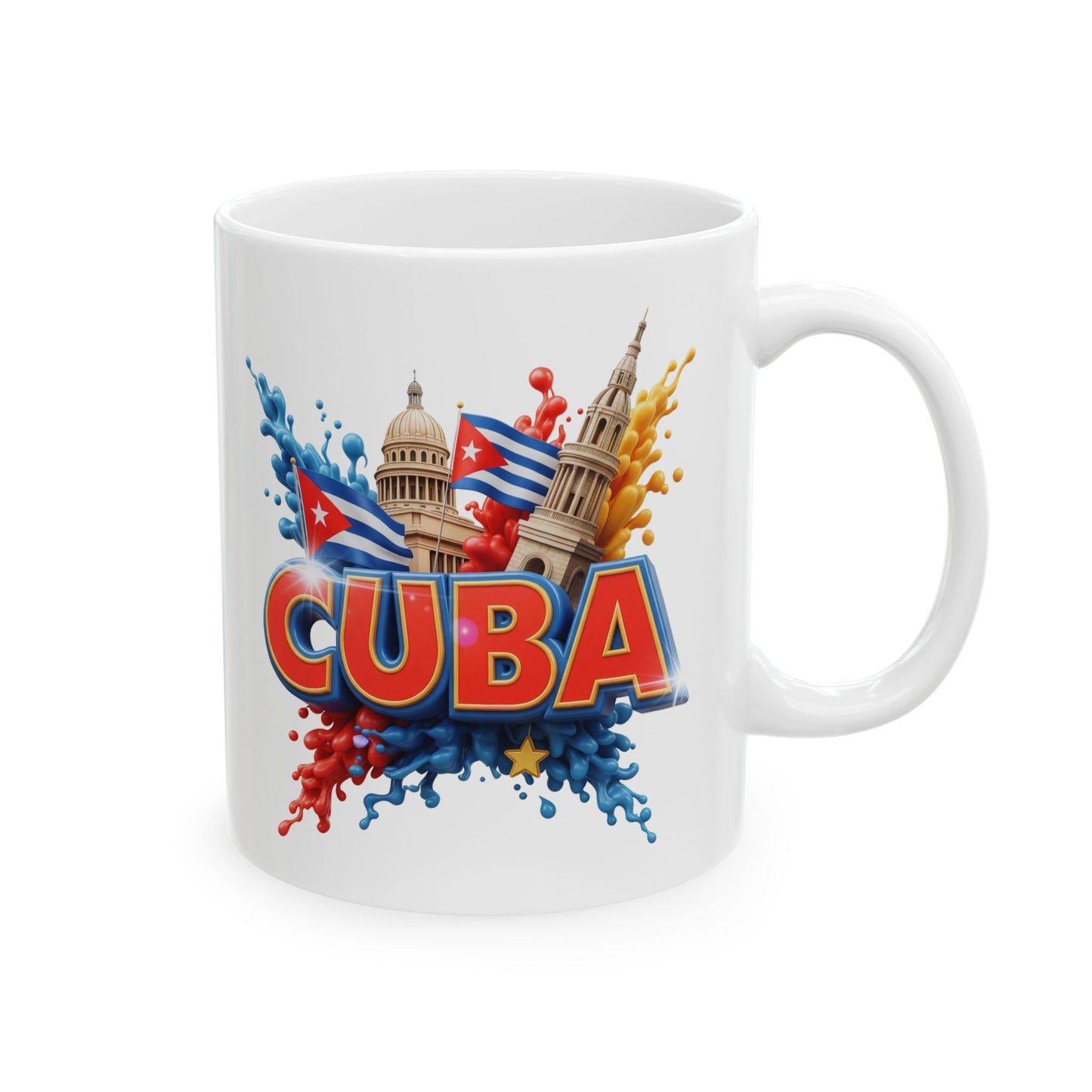 Colorful Cuban Flag Ceramic Mug, 11oz 15oz - Vibrant Cuba Souvenir Coffee Cup, Patriotic Tea Mug, Cuban American Gift, Kitchen Decor