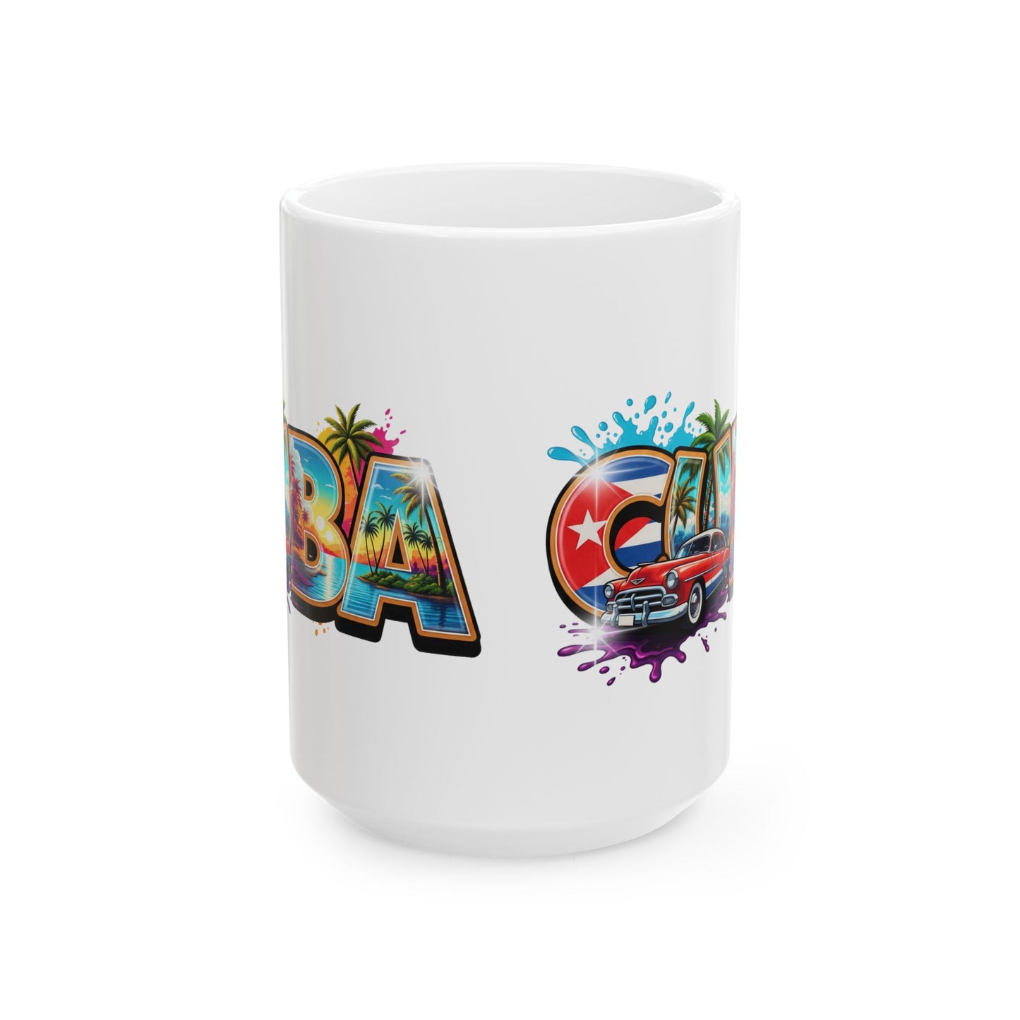 Colorful Cuban Flag Ceramic Mug, 11oz 15oz - Vibrant Cuba Souvenir Coffee Cup, Patriotic Tea Mug, Cuban American Gift, Kitchen Decor