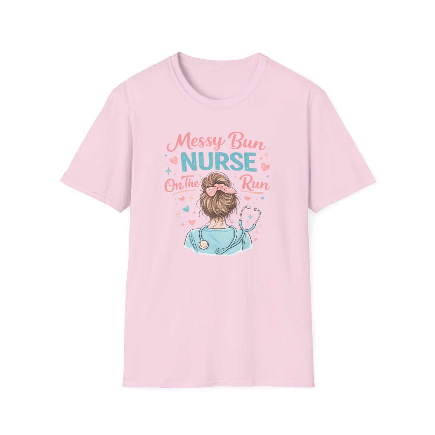 Messy Bun Nurse On The Run Shirt – Cute Nurse T-Shirt for Women – Funny RN CNA Nursing Student Tee – Nurse Gift for Her, Medical Worker Apparel
