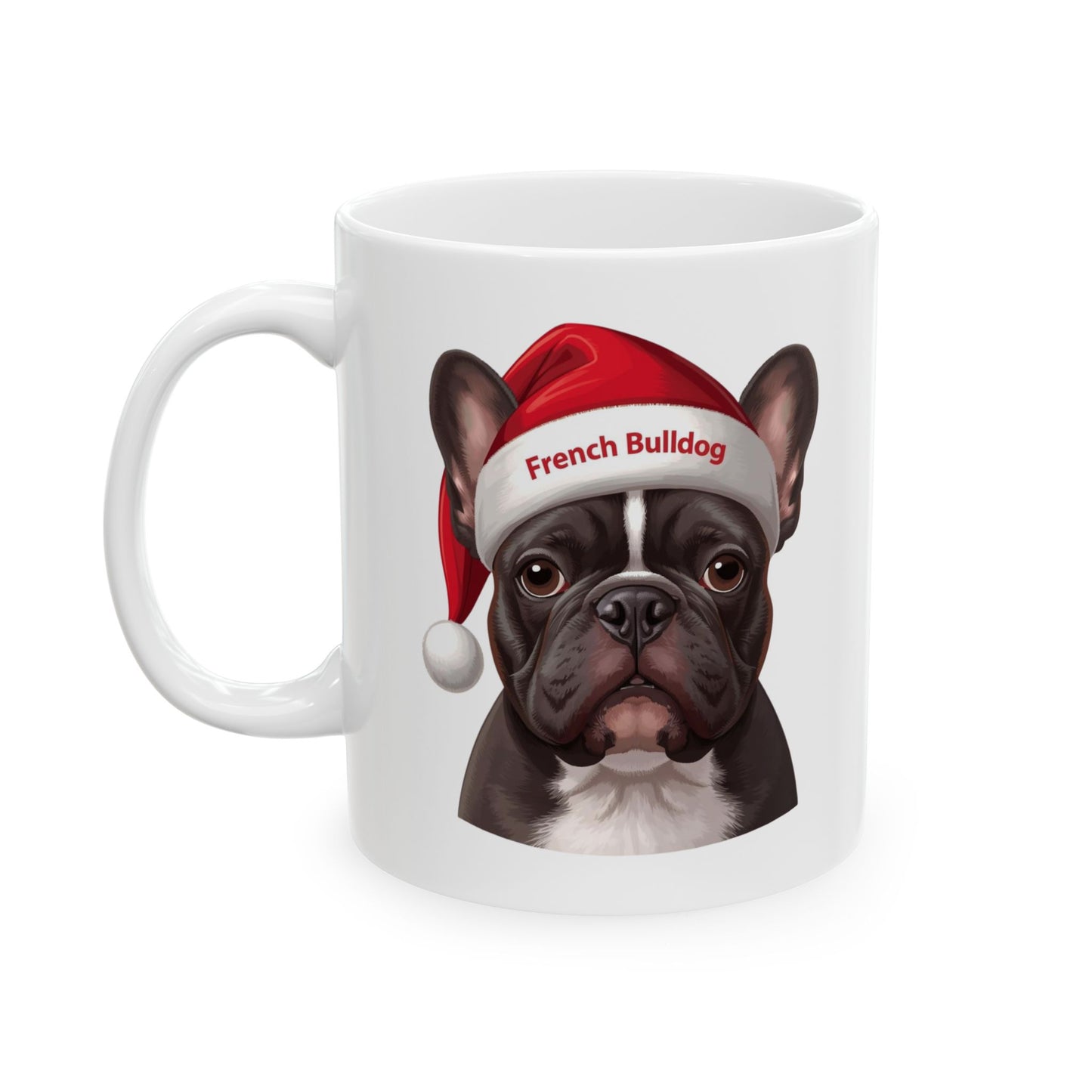 French Bulldog Dog Holiday Portrait Mug – Cute Holiday Coffee Cup, Festive Bulldog Dog Ceramic Mug, Christmas Gift Idea (11oz/15oz)