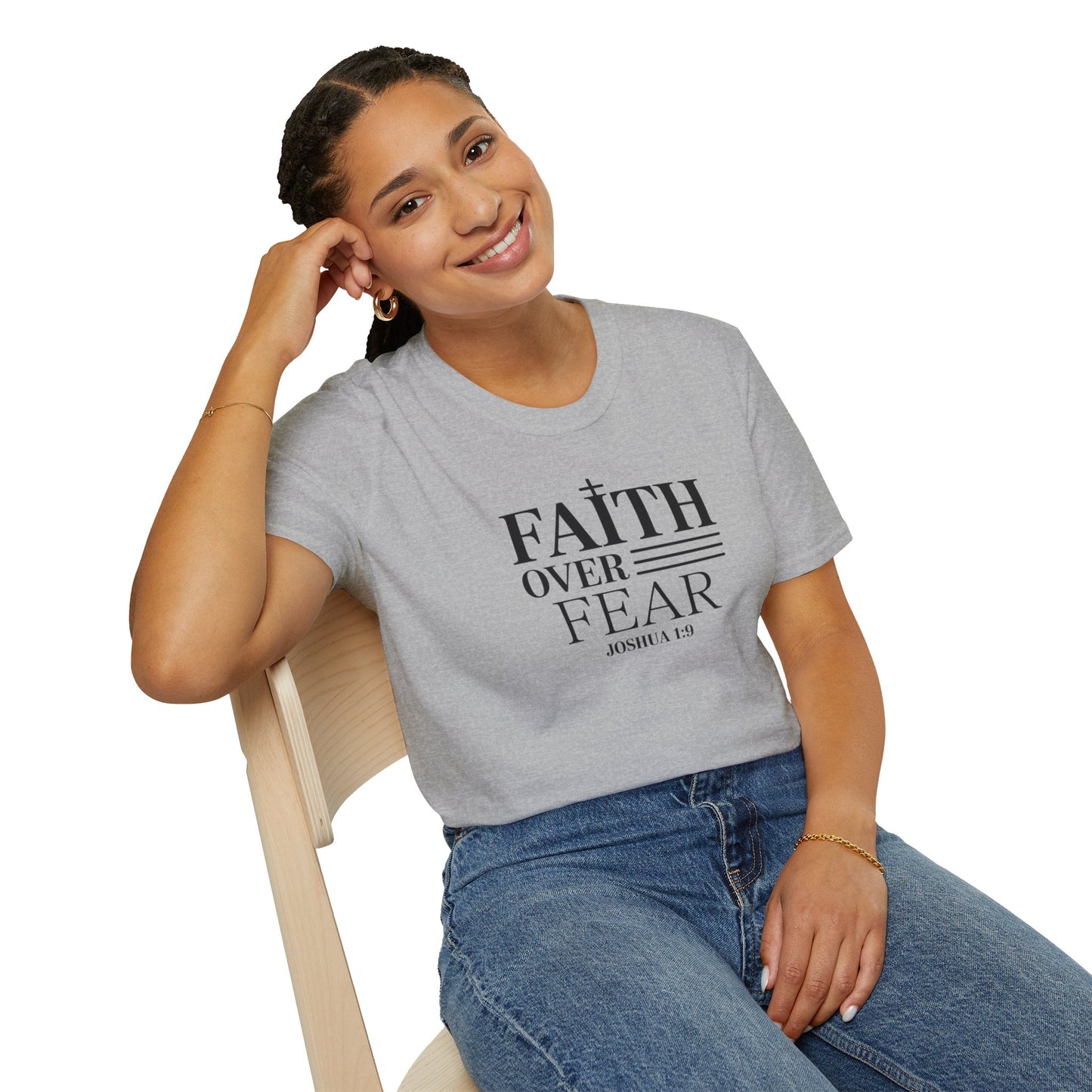 Faith Over Fear T-Shirt – Joshua 1:9 Bible Verse Shirt, Christian Inspirational Scripture Tee