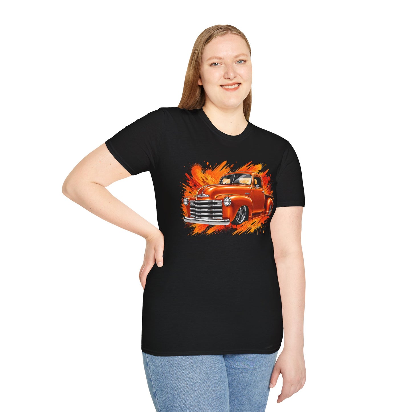 Orange Classic Truck T-Shirt, Vintage Pickup Graphic Tee, Custom Truck Shirt for Car Lovers