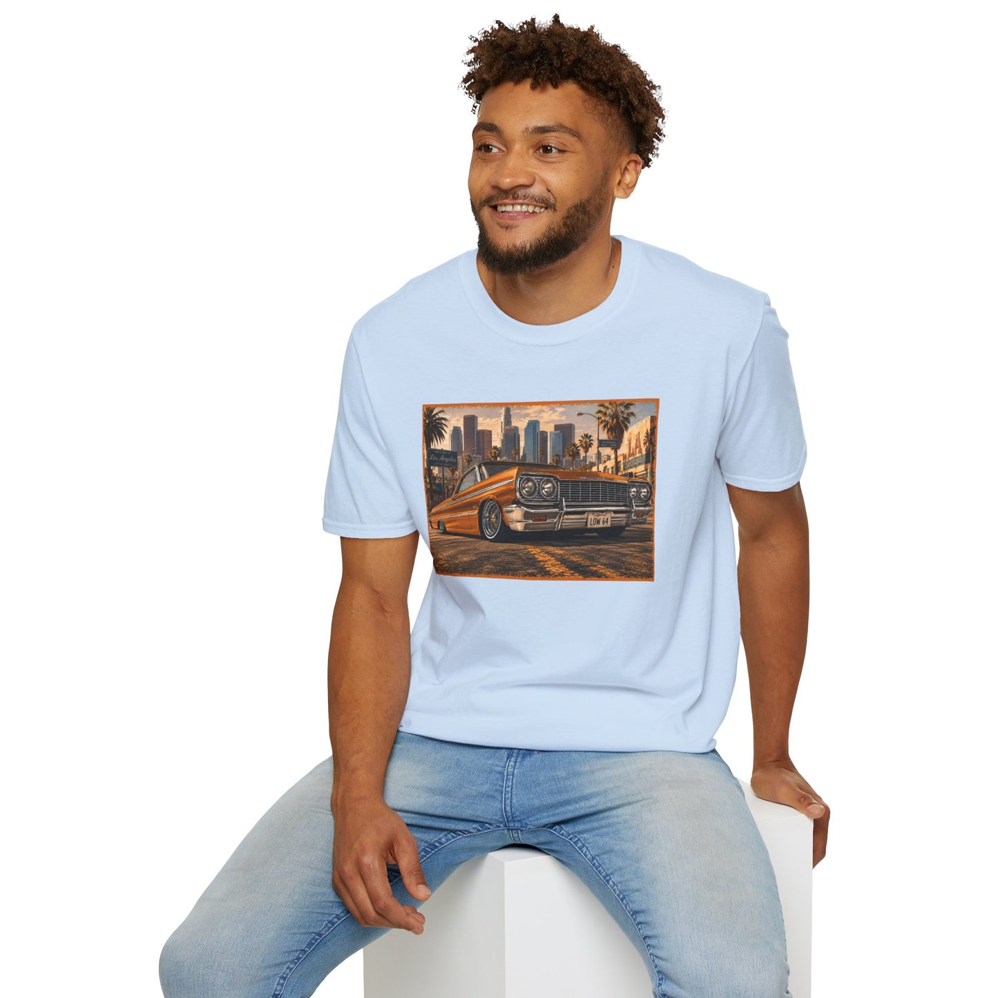 Los Angeles Lowrider T-Shirt, Orange Classic Car Graphic Tee, 1964 Style Car Shirt for Car Lovers