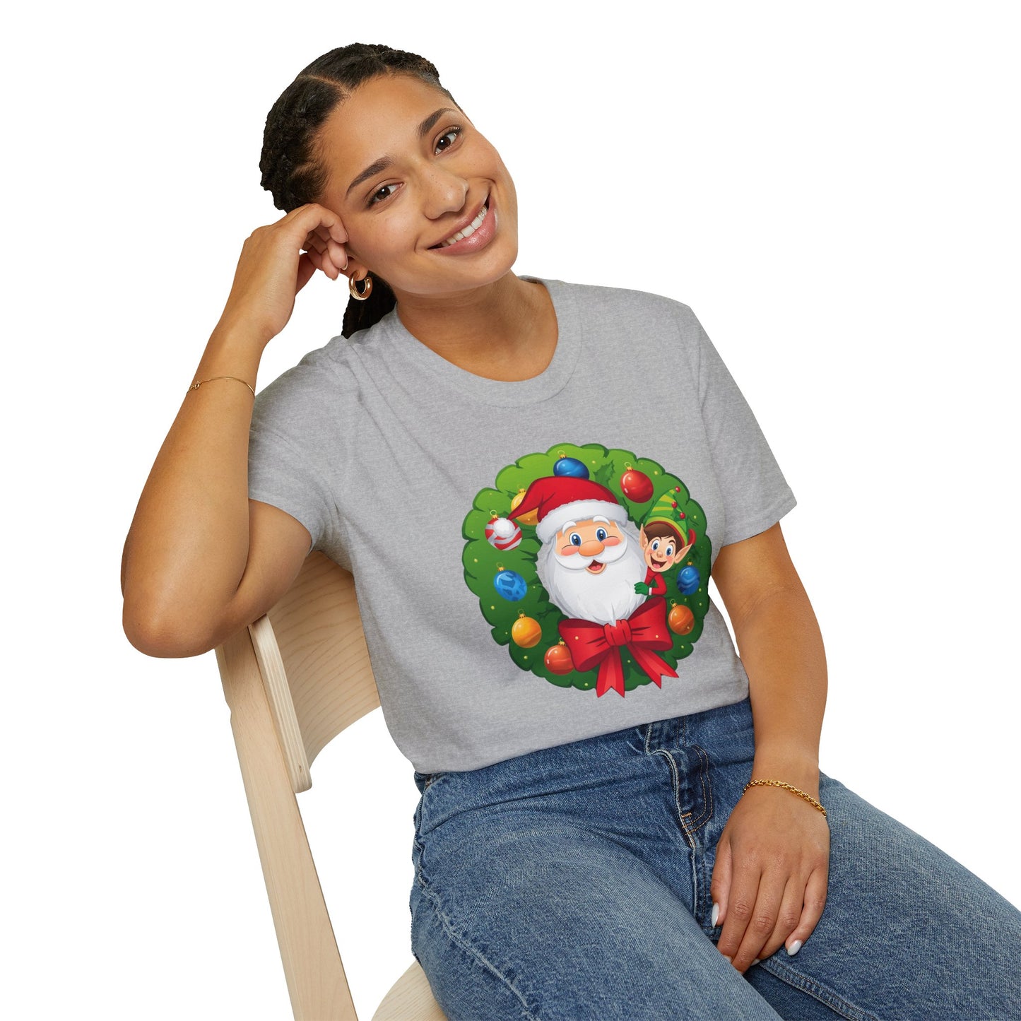Santa and Elf on a Wreath Shirt, Family Christmas Shirts, Christmas T Shirt, Holiday Shirt, Cute Xmas Shirt for the family, Holiday Gift