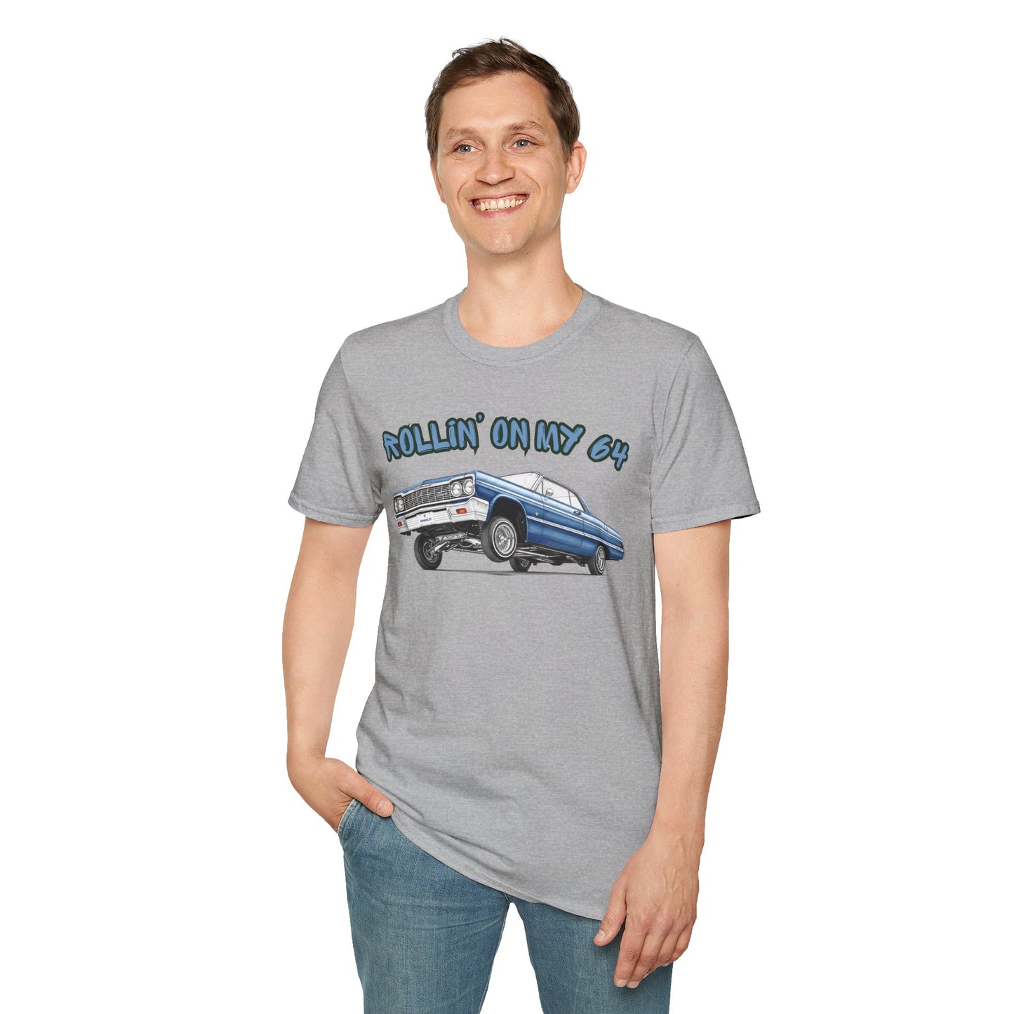 Lowrider Shirt, Rollin On My 64 Tee, Classic Car Graphic Shirt, Vintage Car Enthusiast Gift, Retro Auto Unisex Tee