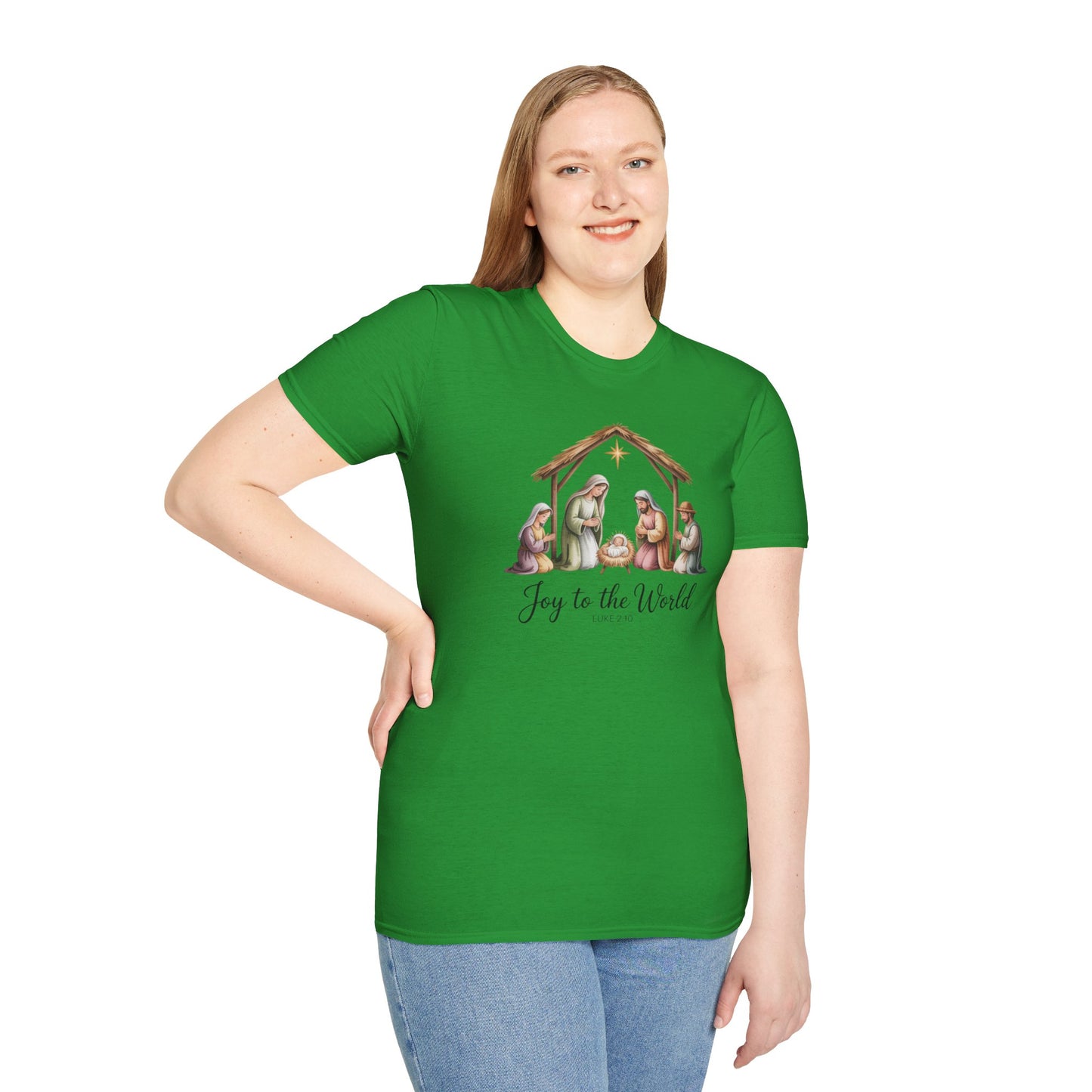 Joy to the World Nativity T-Shirt – Luke 2:10 Christmas Shirt with Holy Family, Christian Holiday Tee