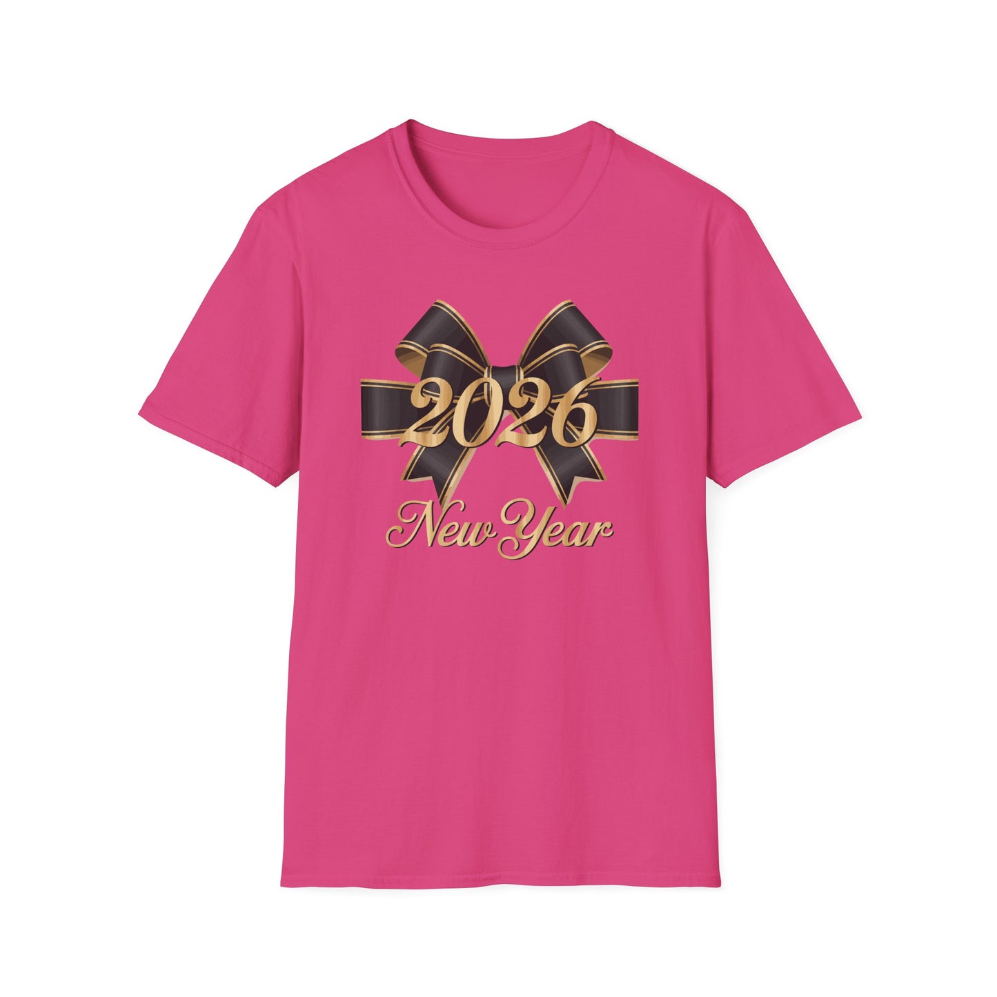 Happy New Year 2026 T-Shirt – Elegant Black and Gold Bow New Year Shirt, Classy 2026 NYE Celebration Tee, Luxury New Year’s Eve Party Top