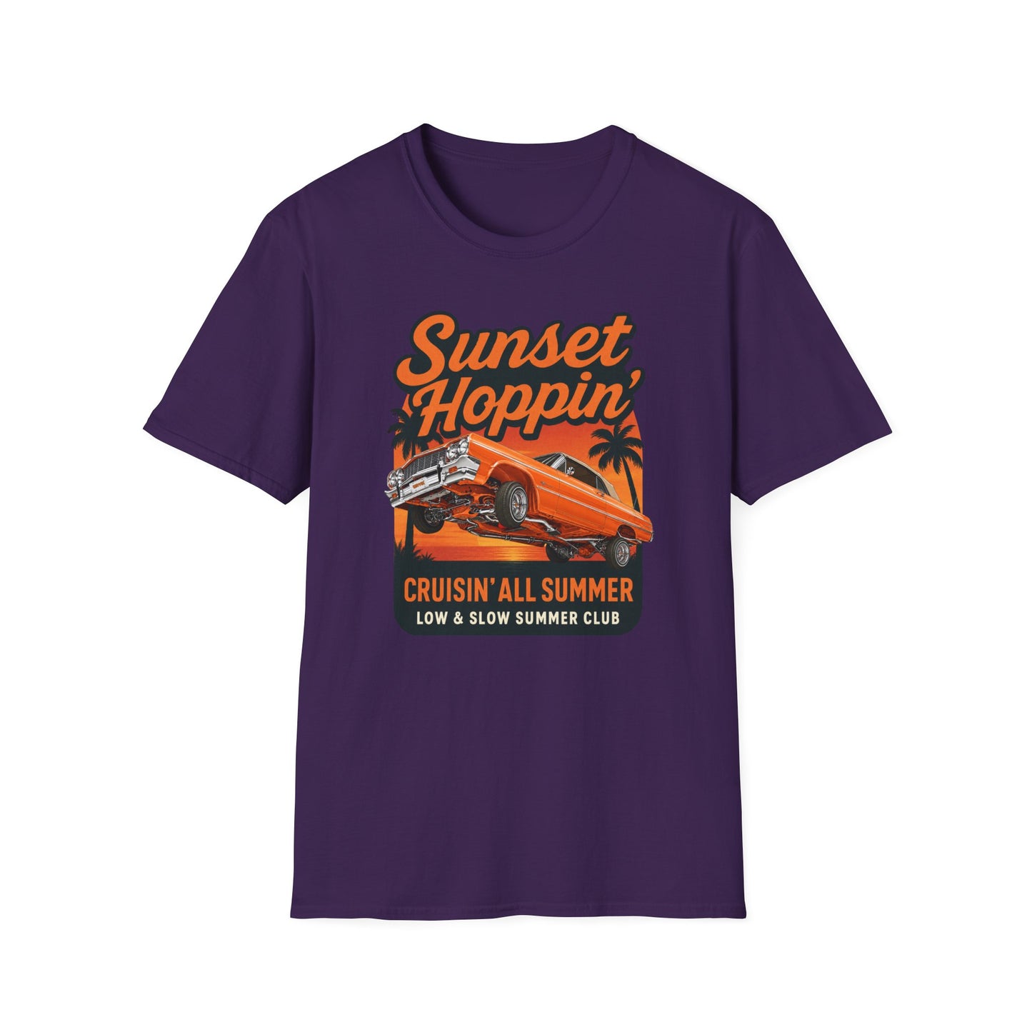 Lowrider Summer Shirt, Sunset Hoppin Tee, Cruisin All Summer Graphic Shirt, Low and Slow Car Tee, Unisex Car Lover Gift