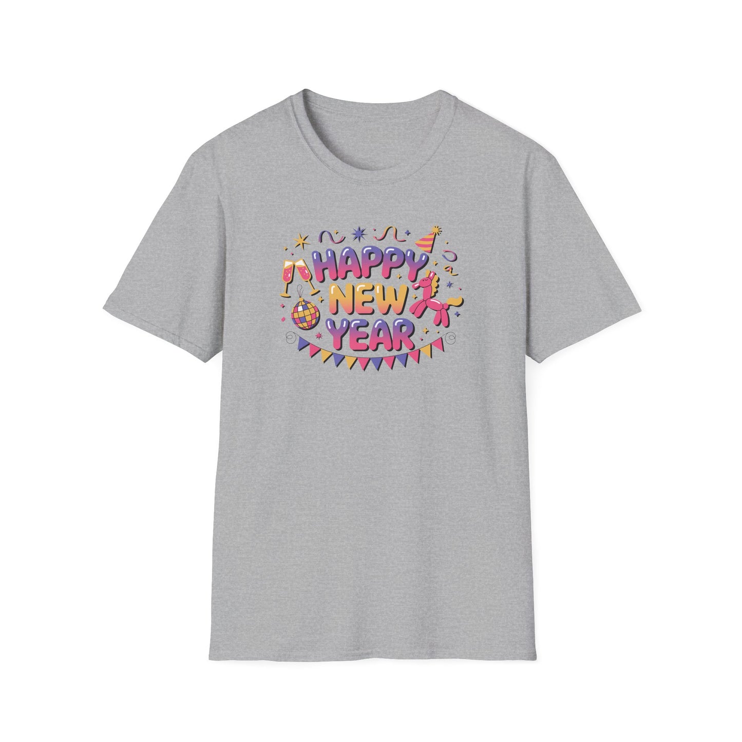 Happy New Year 2026 T-Shirt – Cute Colorful New Year Shirt, Fun Party Celebration Graphic Tee, Balloon Animal & Champagne NYE 2026 Top