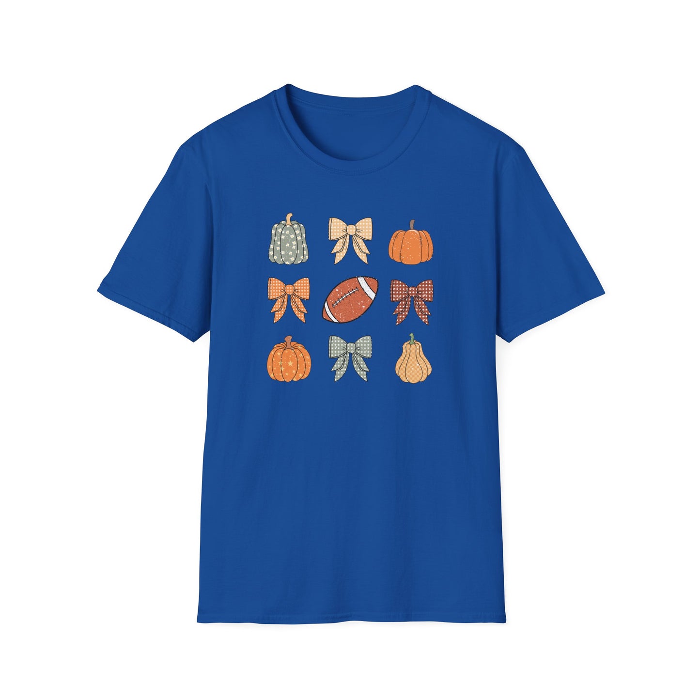 Fall Pumpkins Bow Football Unisex T-Shirt, Autumn Tee, Pumpkin Patch Shirt, Thanksgiving Top, Harvest Festival Apparel, Gif for her