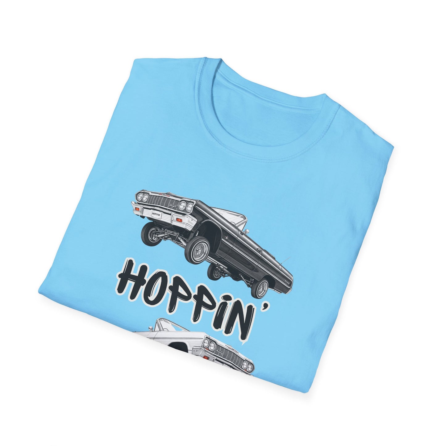 1964 Chevy Impala Hydraulics Lowrider Hoppin' Ink Drawing T-Shirt - Old School Hip Hop Cholo Art Tee Design - Chicano Car Club Graphic Tee