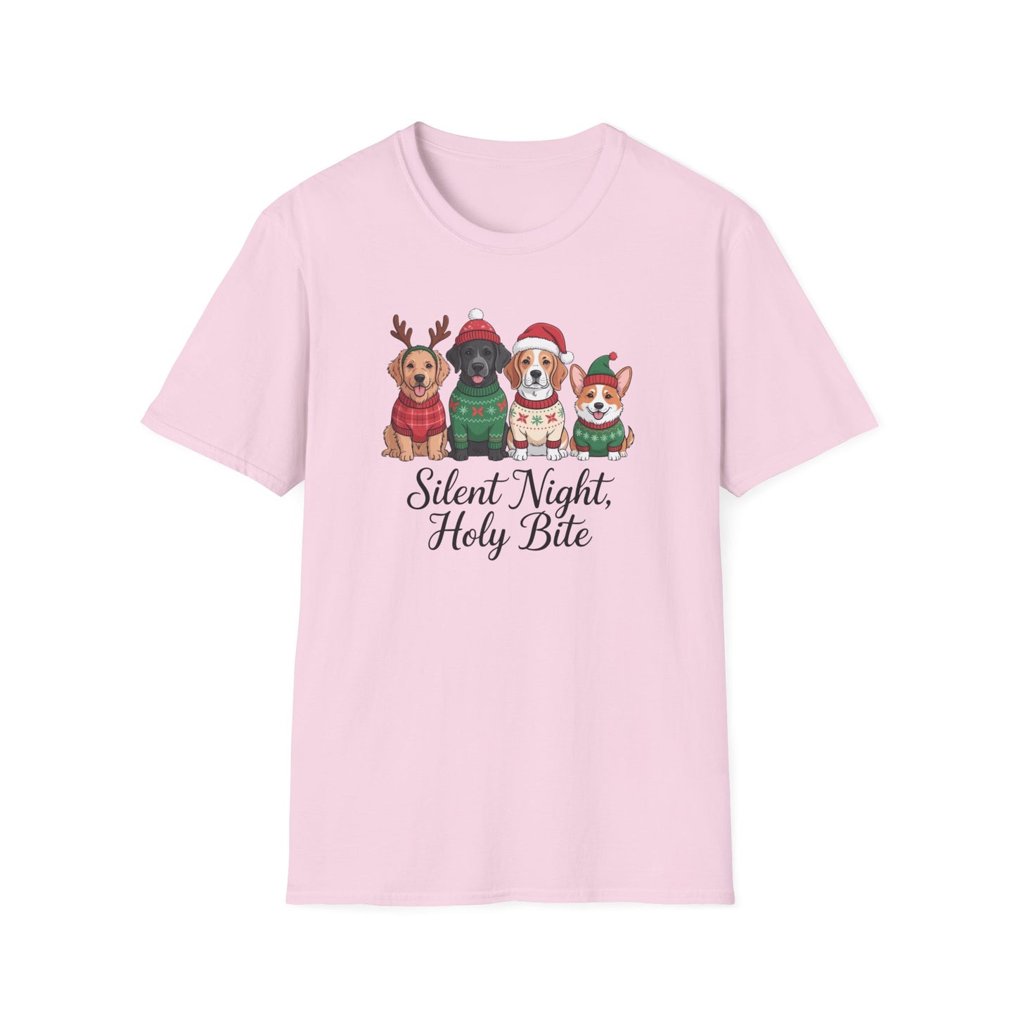 Silent Night Holy Bite Christmas Dog T-Shirt – Cute Holiday Puppy Sweater Tee, Funny Christmas Dog Lover Shirt