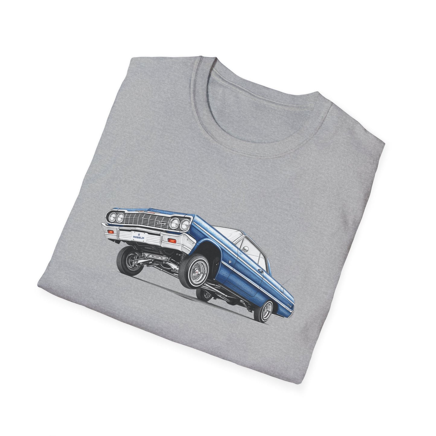 1964 Chevy Impala Hydraulics Lowrider Ink Drawing T-Shirt - Old School Hip Hop Cholo Art Tee Design - Chicano Car Club Graphic Tee