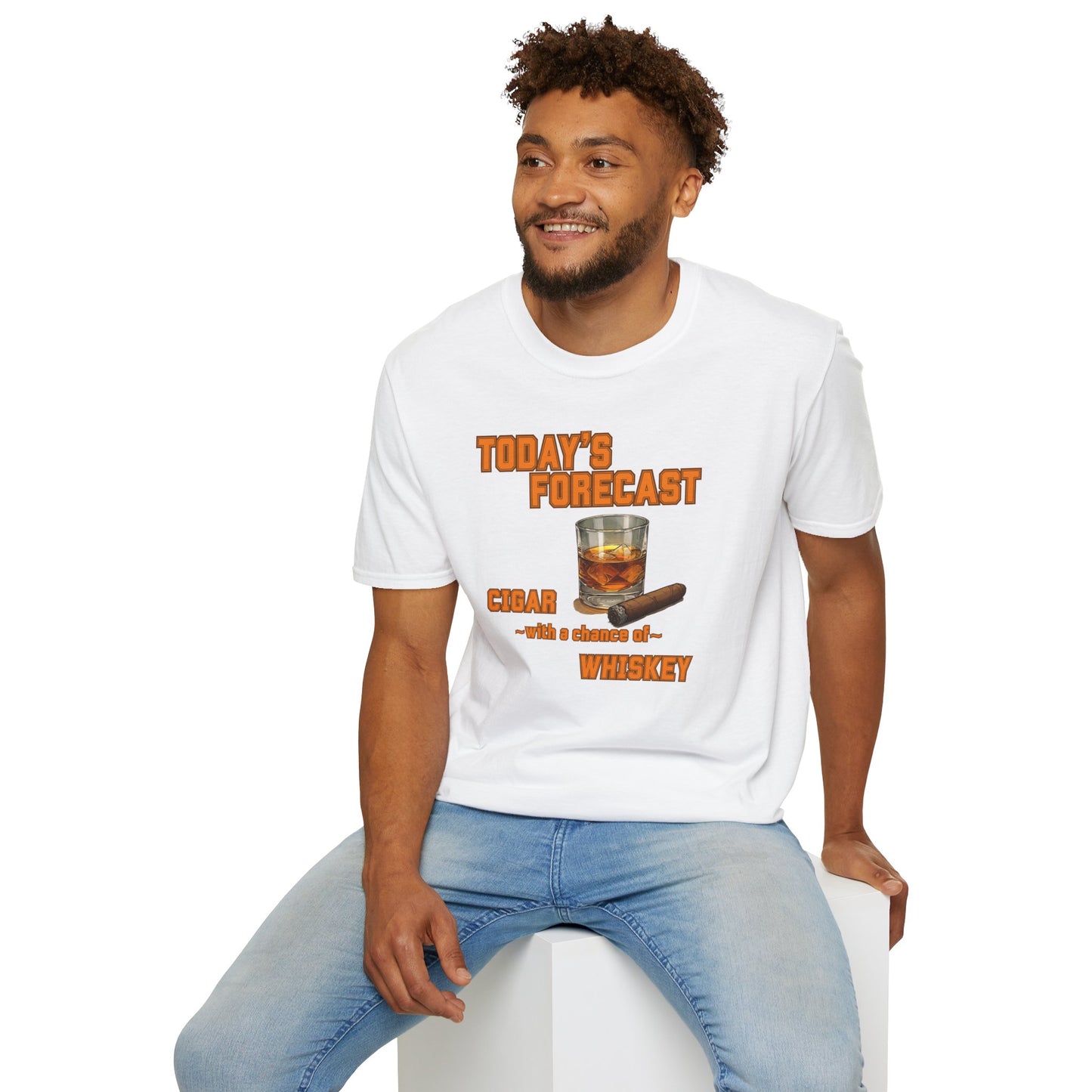 Today's Forecast Cigar with a chance of Whiskey Unisex T-Shirt, BBQ Pool Party Shirt, Fathers Day Gift, Relaxation Leisure, Cigar lover Gift