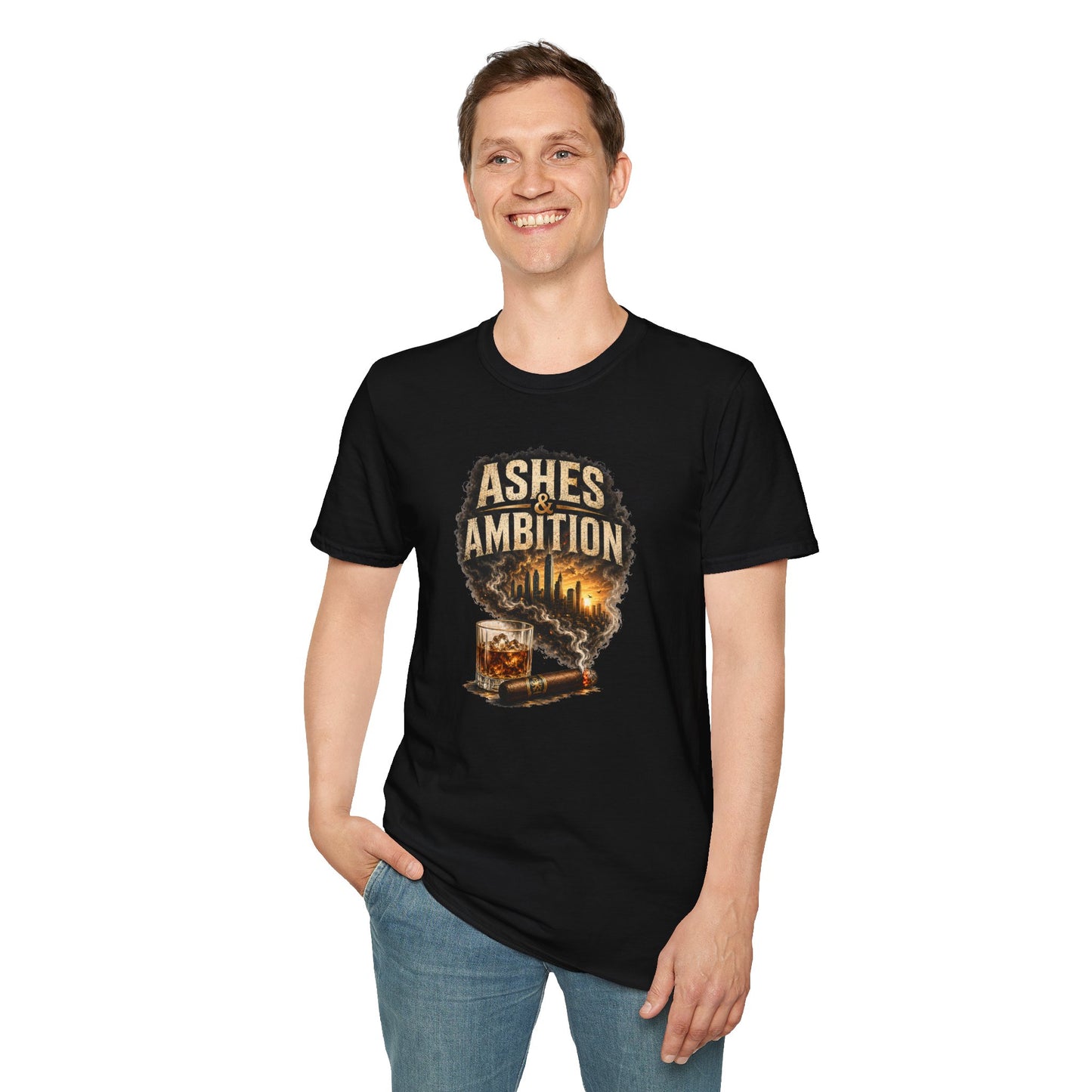 Ashes & Ambition Cigar T-Shirt – Whiskey, Success & Hustle Lifestyle Tee