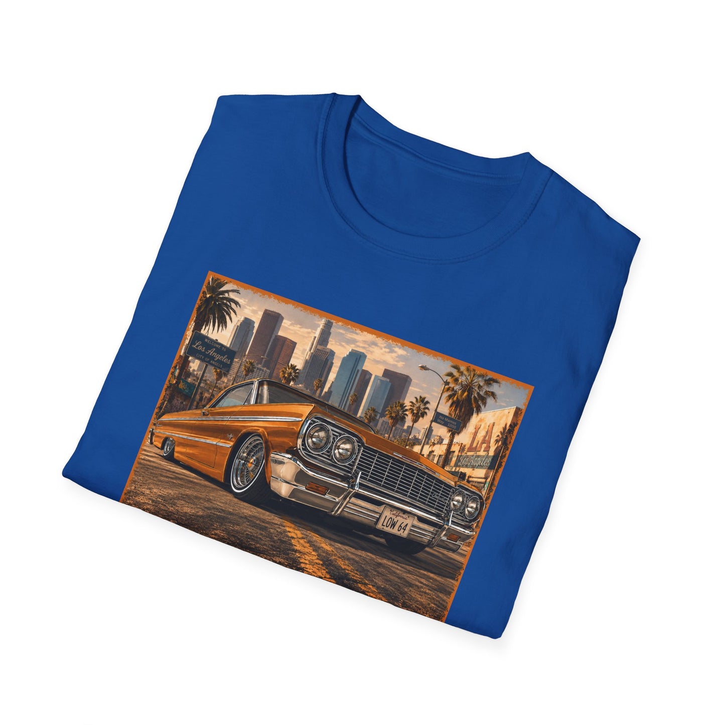Los Angeles Lowrider T-Shirt, Orange Classic Car Graphic Tee, 1964 Style Car Shirt for Car Lovers