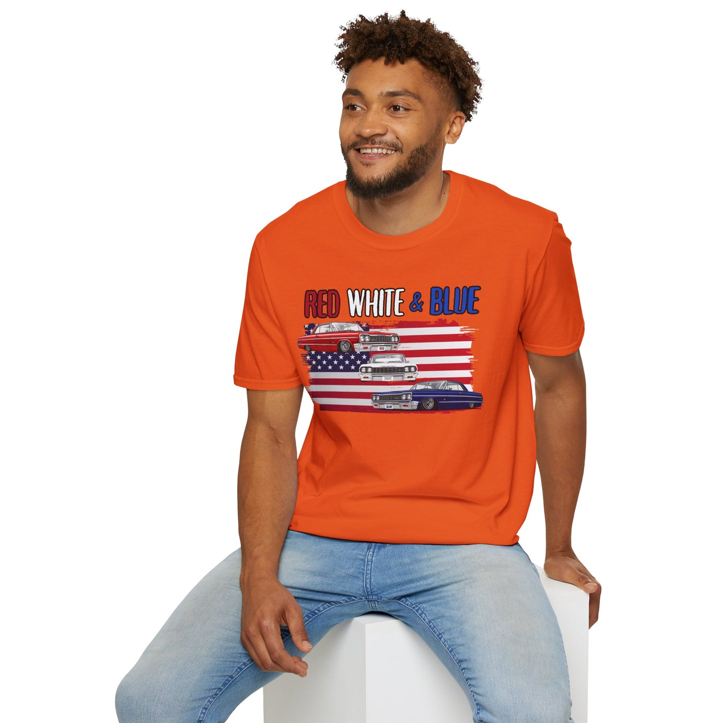 Patriotic Lowrider Shirt, Red White and Blue Car Tee, Classic Car Shirt, 4th of July Car Lover Gift, Unisex Auto Tee