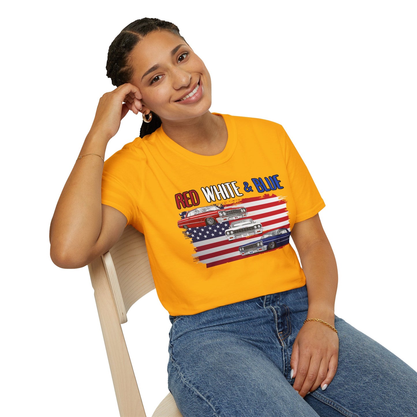 Patriotic Lowrider Shirt, Red White and Blue Car Tee, Classic Car Shirt, 4th of July Car Lover Gift, Unisex Auto Tee
