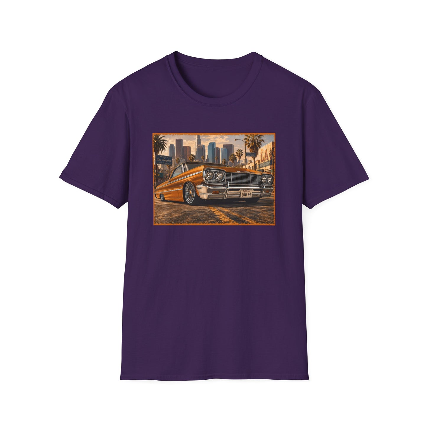 Los Angeles Lowrider T-Shirt, Orange Classic Car Graphic Tee, 1964 Style Car Shirt for Car Lovers