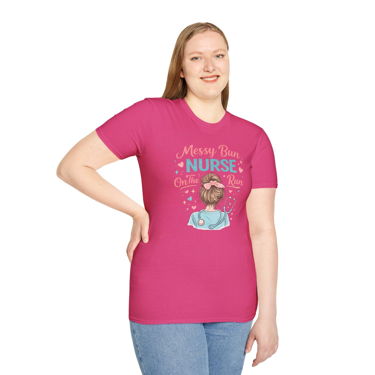 Messy Bun Nurse On The Run Shirt – Cute Nurse T-Shirt for Women – Funny RN CNA Nursing Student Tee – Nurse Gift for Her, Medical Worker Apparel