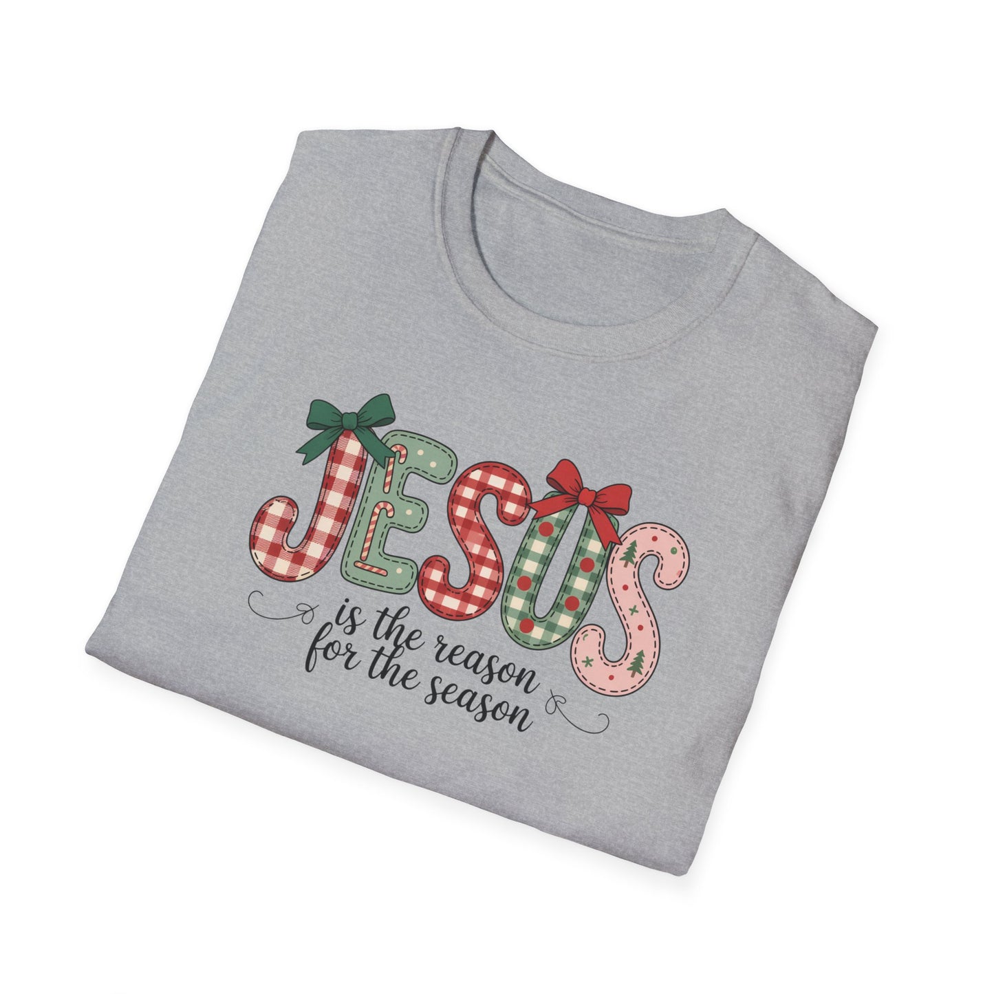 Jesus Is the Reason for the Season Christmas T-Shirt – Cute Plaid Holiday Christian Tee with Bows