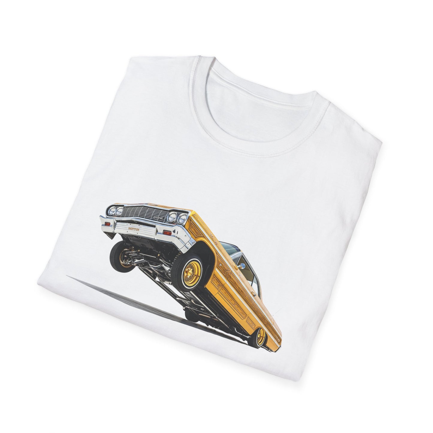 1964 Chevy Impala Hydraulics Lowrider Hoppin' Ink Drawing T-Shirt - Old School Hip Hop Cholo Art Tee Design - Chicano Car Club Graphic Tee