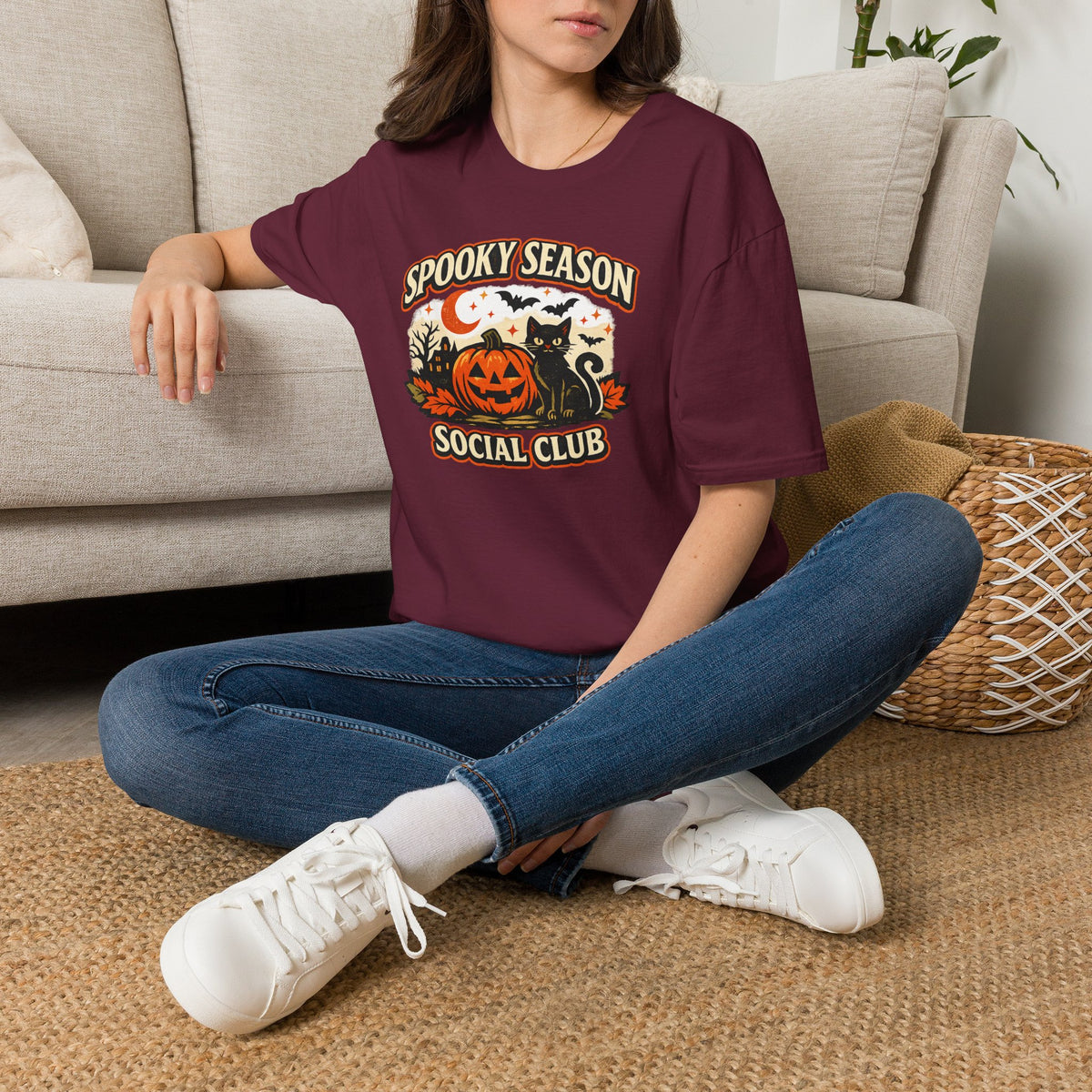 Halloween Black Cat Shirt, Spooky Season Social Club Tee, Pumpkin Cat T-Shirt, Cute Halloween Shirt, Fall Graphic Tee
