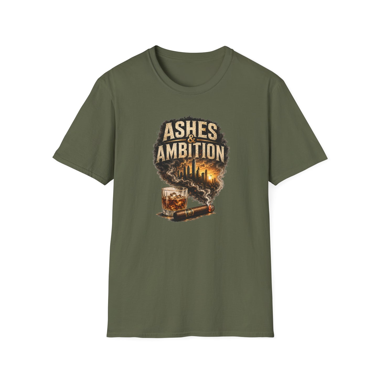 Ashes & Ambition Cigar T-Shirt – Whiskey, Success & Hustle Lifestyle Tee