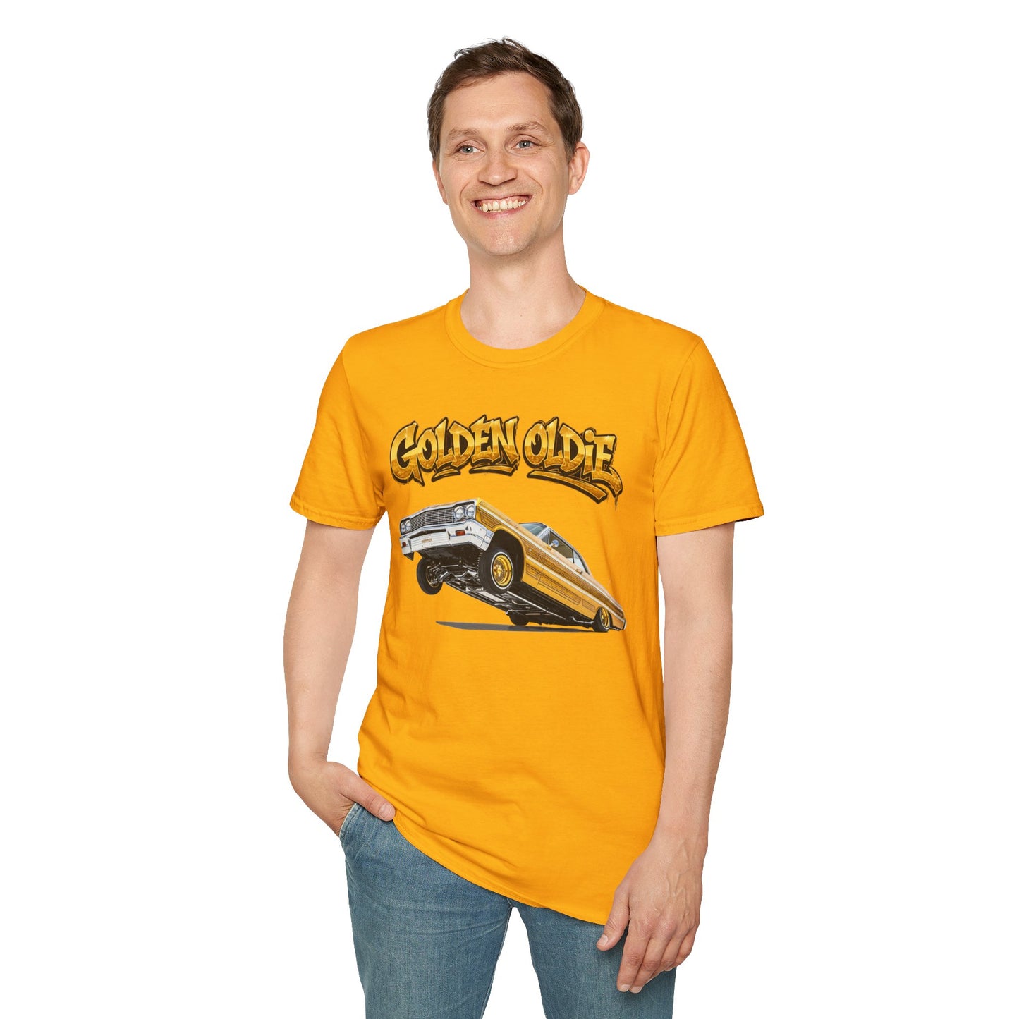Golden Oldie Lowrider Shirt, Classic Car Tee, Vintage Auto Graphic Shirt, Car Enthusiast Gift, Retro Car Lover Tee