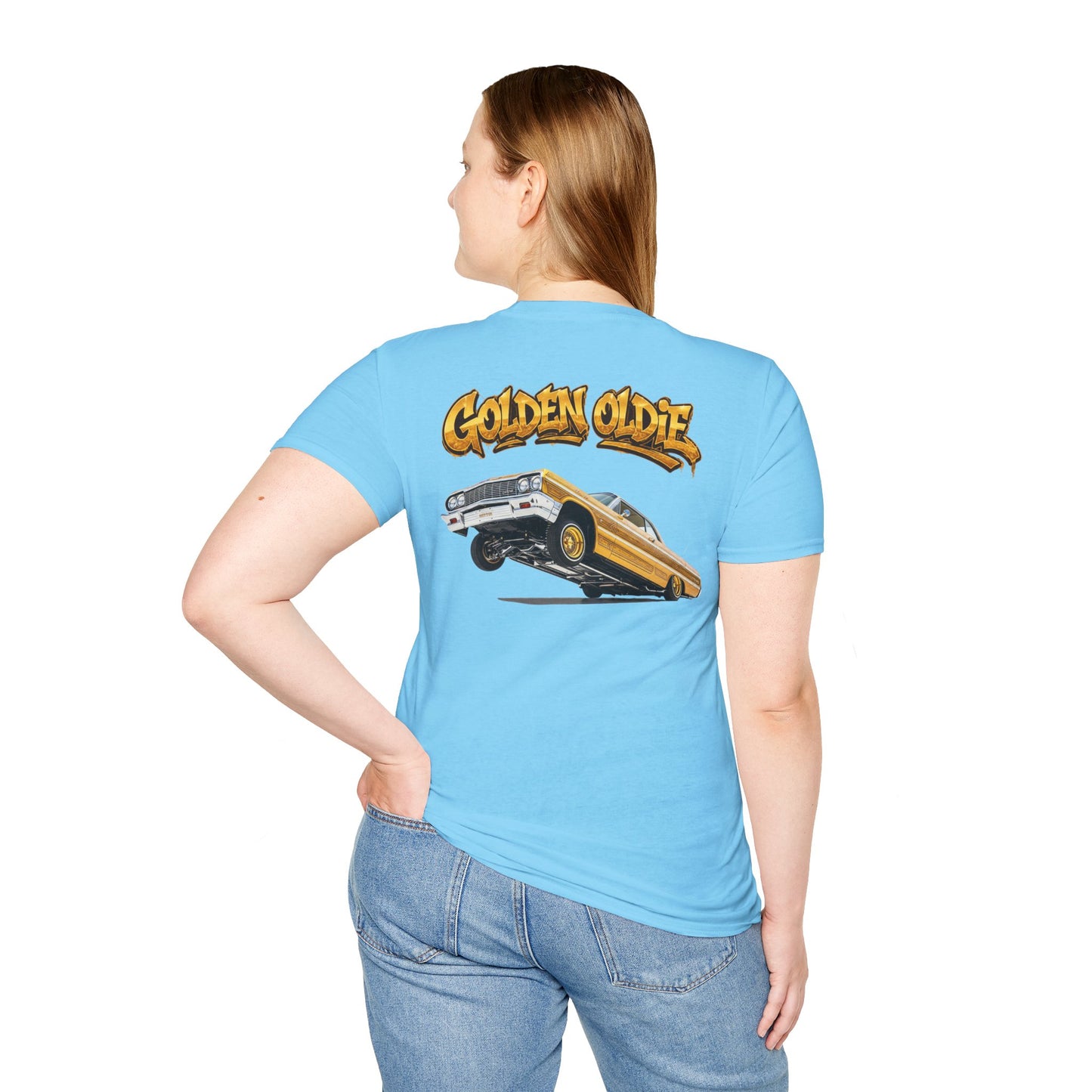 Back Print Lowrider Shirt, Golden Oldie Classic Car Tee, Vintage Car Enthusiast Shirt, Retro Auto Gift, Unisex Car Lover Tee