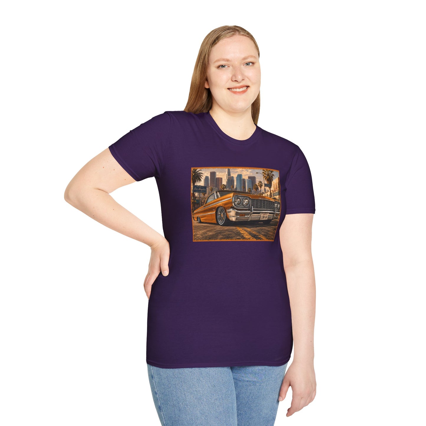 Los Angeles Lowrider T-Shirt, Orange Classic Car Graphic Tee, 1964 Style Car Shirt for Car Lovers