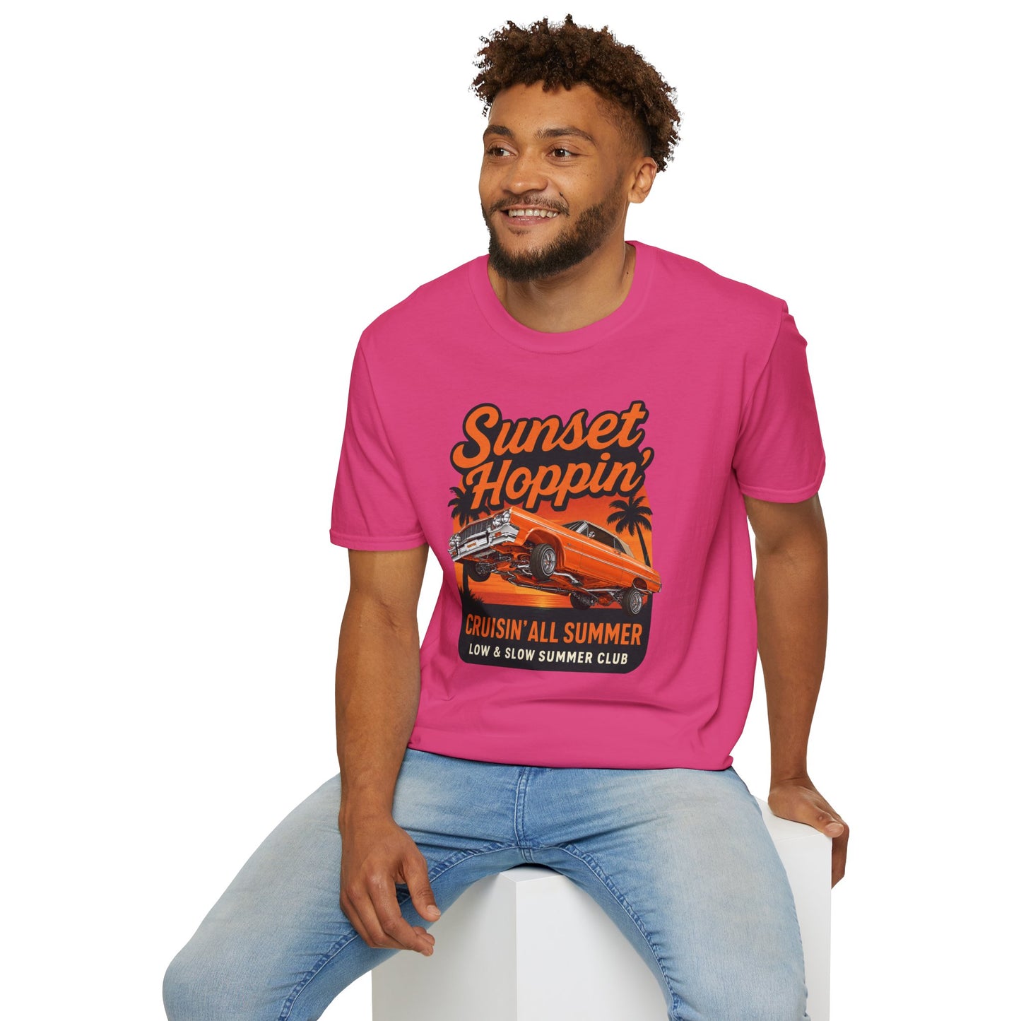 Lowrider Summer Shirt, Sunset Hoppin Tee, Cruisin All Summer Graphic Shirt, Low and Slow Car Tee, Unisex Car Lover Gift