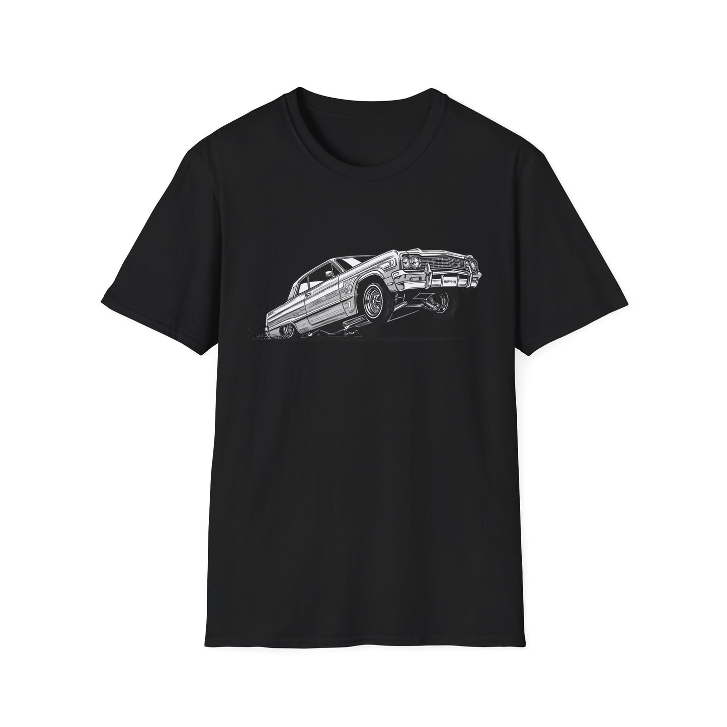 1964 Chevy Impala Hydraulics Lowrider Ink Drawing T-Shirt - Old School Hip Hop Cholo Art Tee Design - Chicano Car Club Graphic Tee