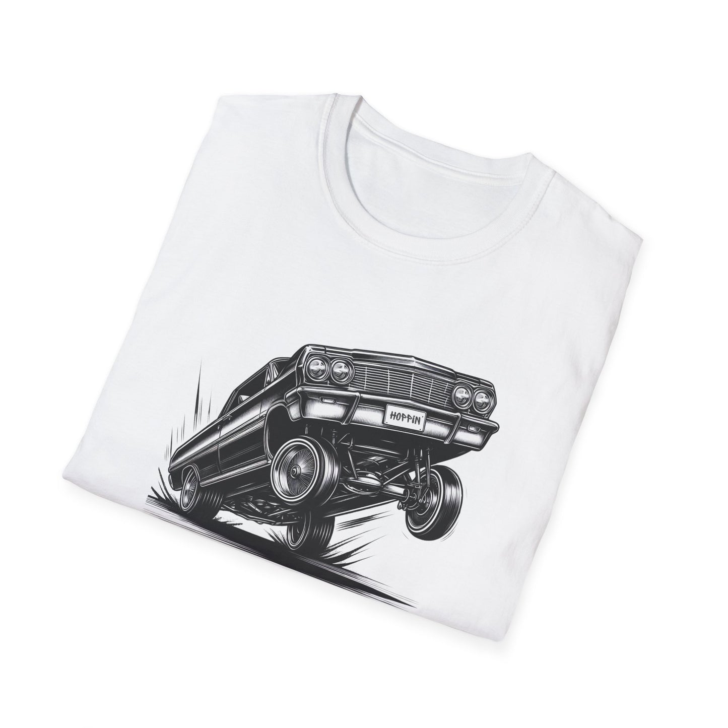 1964 Chevy Impala Hydraulics Lowrider Ink Drawing T-Shirt - Chicano Car Club Graphic Tee - Old School Hip Hop Cholo Art Tee Design