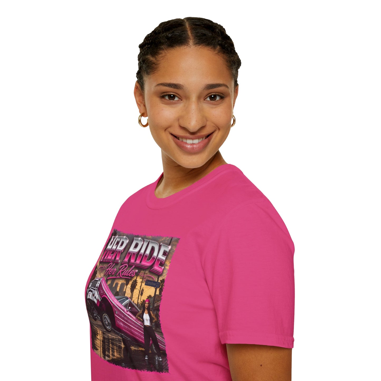 Women Lowrider Shirt, Her Ride Her Rules Tee, Pink Classic Car Graphic Shirt, Car Enthusiast Gift, Retro Auto Tee