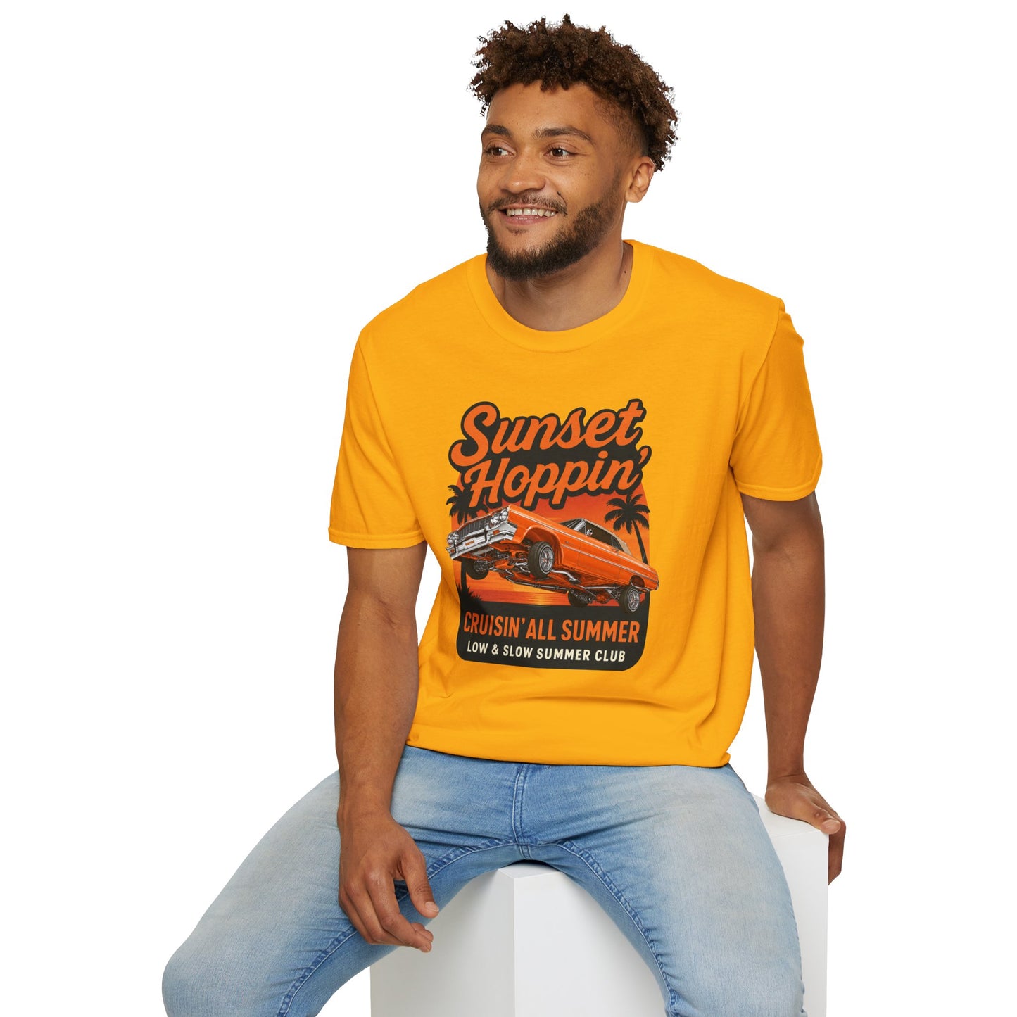 Lowrider Summer Shirt, Sunset Hoppin Tee, Cruisin All Summer Graphic Shirt, Low and Slow Car Tee, Unisex Car Lover Gift