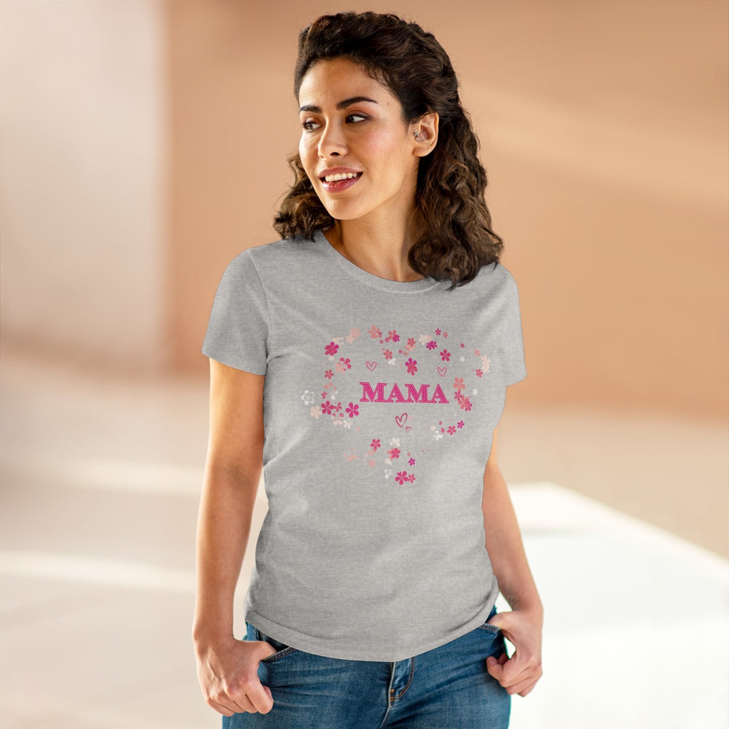 Floral Mama Women's Tee, Mother's Day Shirt, Heart Print Shirt, Mom Gift Shirt, Motherhood Tee, Mom Gift, MAMA Pride Shirt
